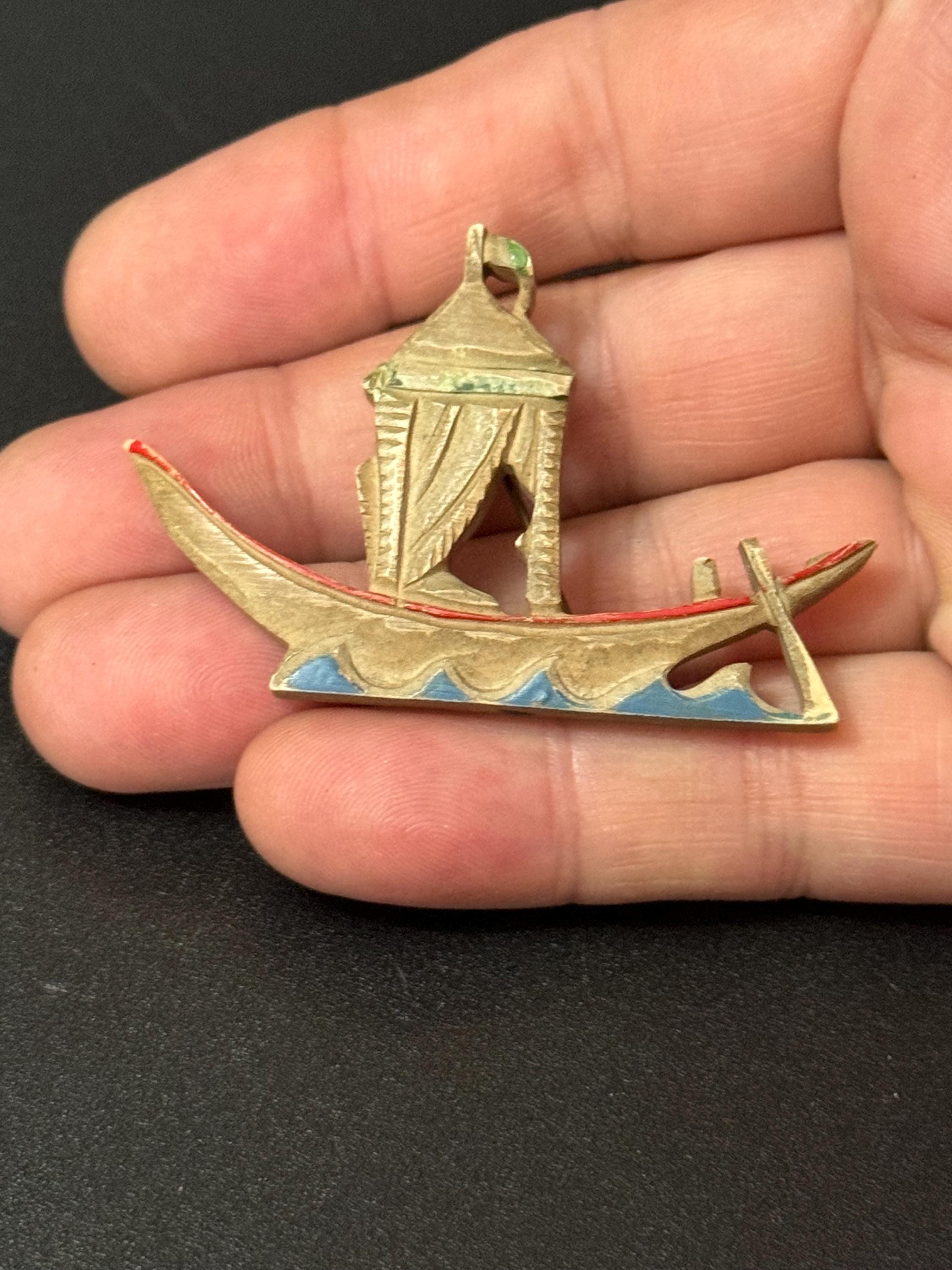 vintage nautical early plastic celluloid boat gondola Brooch