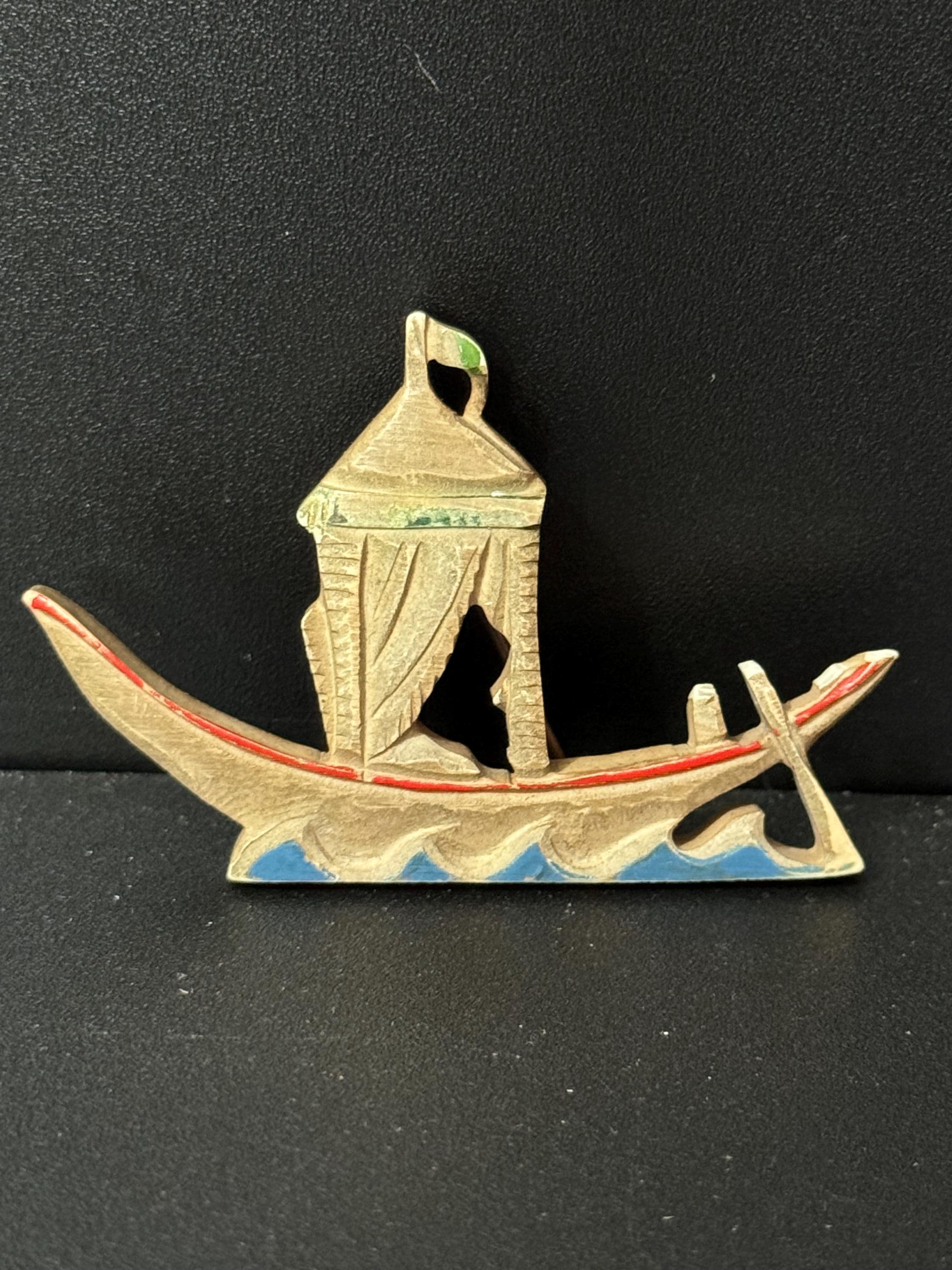 vintage nautical early plastic celluloid boat gondola Brooch