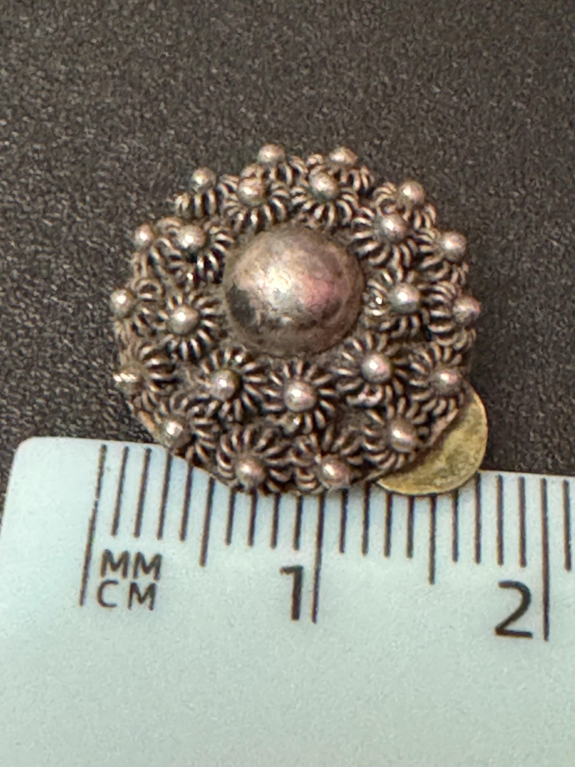 Antique Cannetille silver work Etruscan small clip on earrings