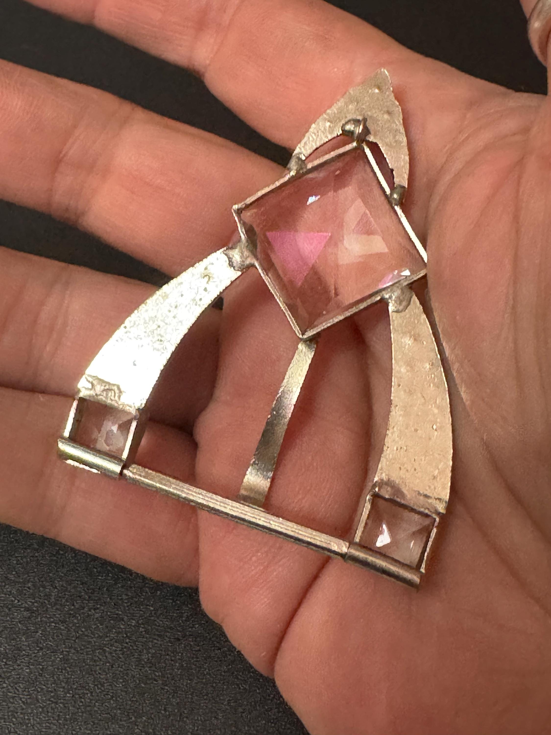 Antique art deco clear glass open back crystal square paste Diamanté Belt Buckle