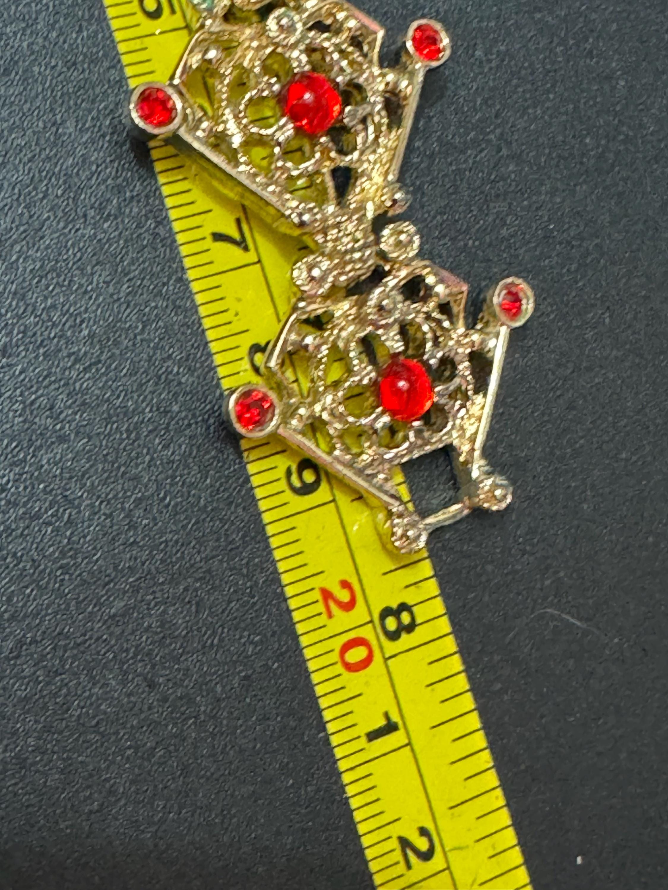 Signed Sarah Coventry Vintage ruby red diamanté wide gold tone panel link bracelet 19cm