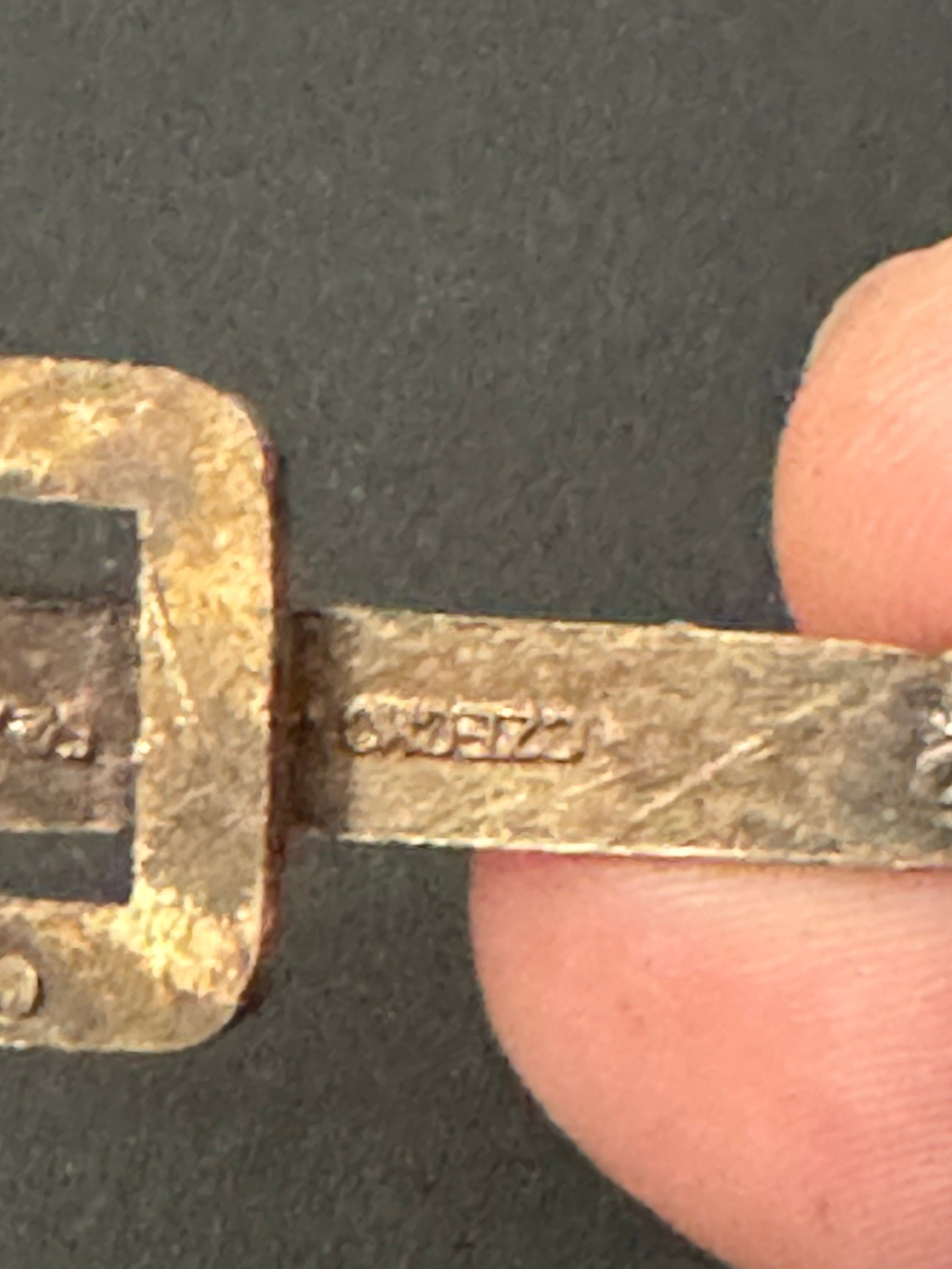 Signed Czech Art deco belt buckle brooch set with clear diamanté paste rhinestones gold tone