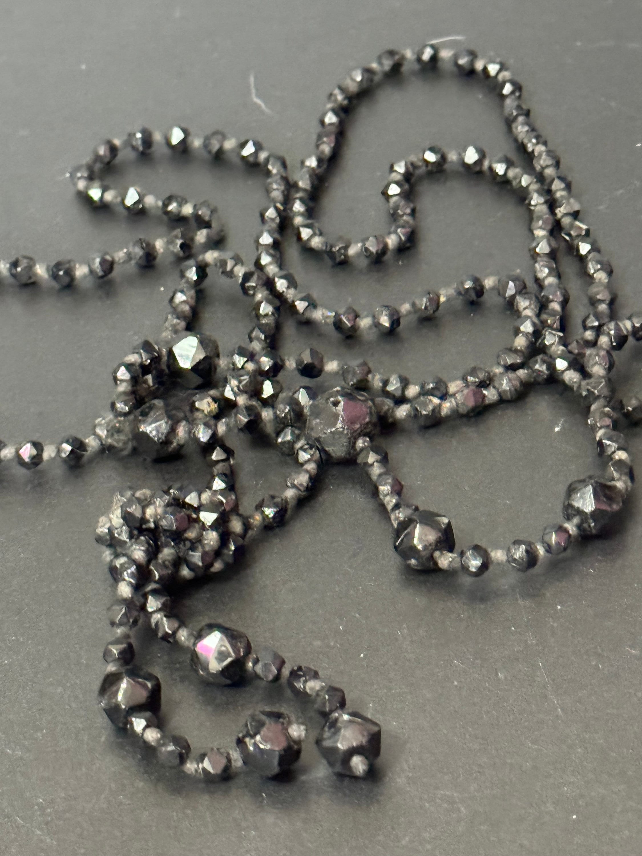 vintage French Jet Black Glass Lariat or sautoir long beaded necklace faceted glass beads vintage art deco 1920s 1930s