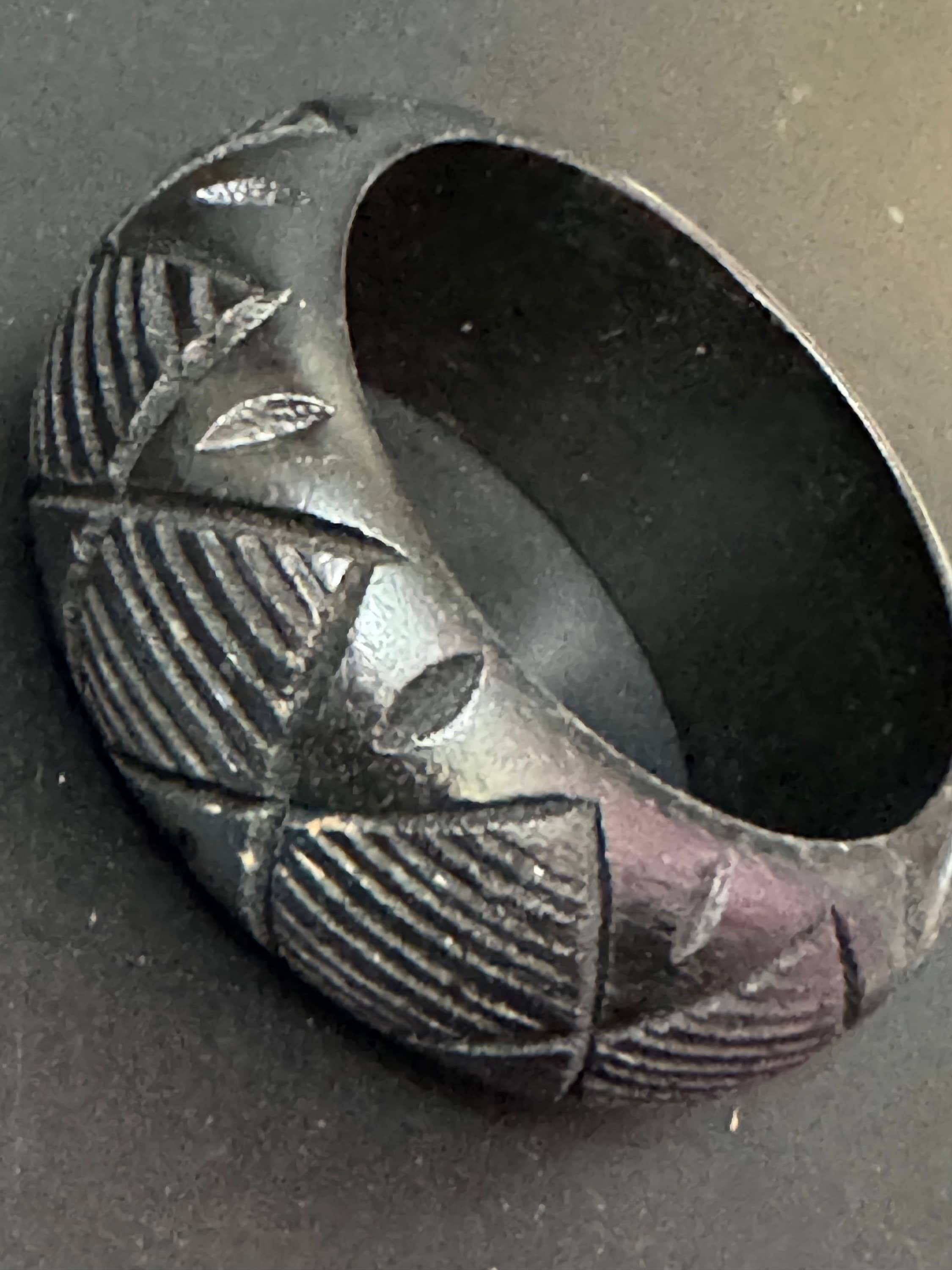Black wide wood carved cuff wooden bangle bracelet stacking layering Vintage boho festival