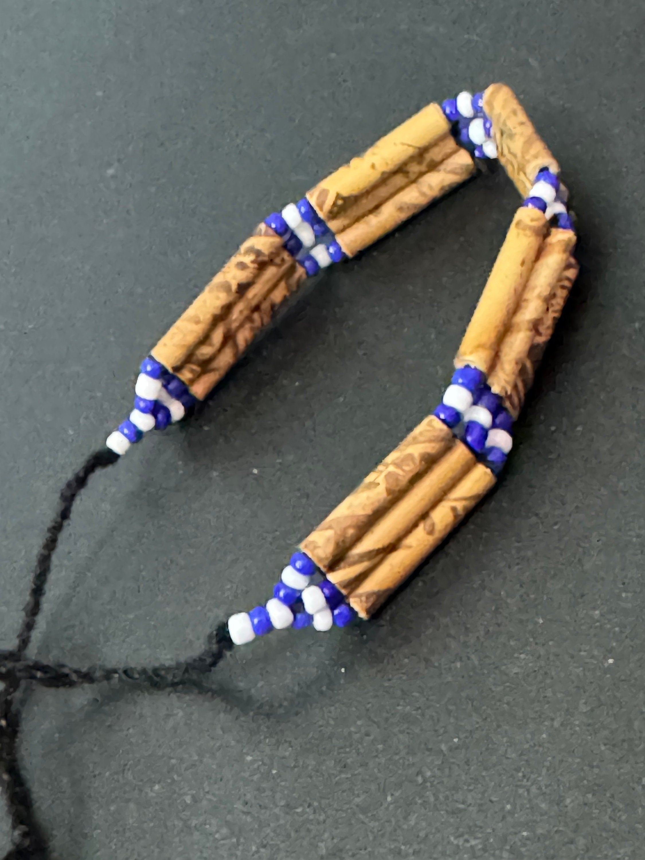 Retro royal blue and black wooden natural  beaded tie up bracelet unisex boho beach festival jewellery range