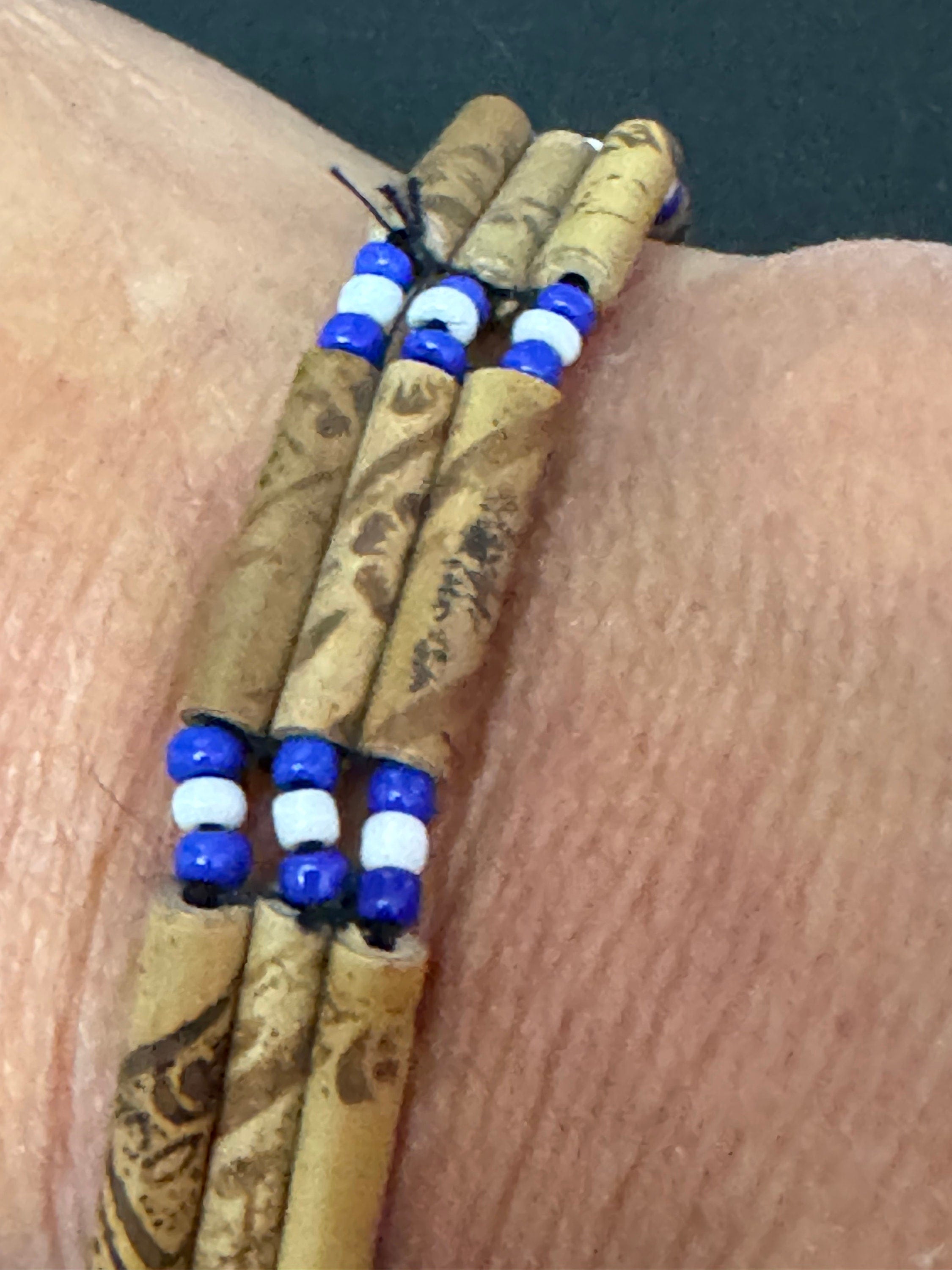 Retro royal blue and black wooden natural  beaded tie up bracelet unisex boho beach festival jewellery range
