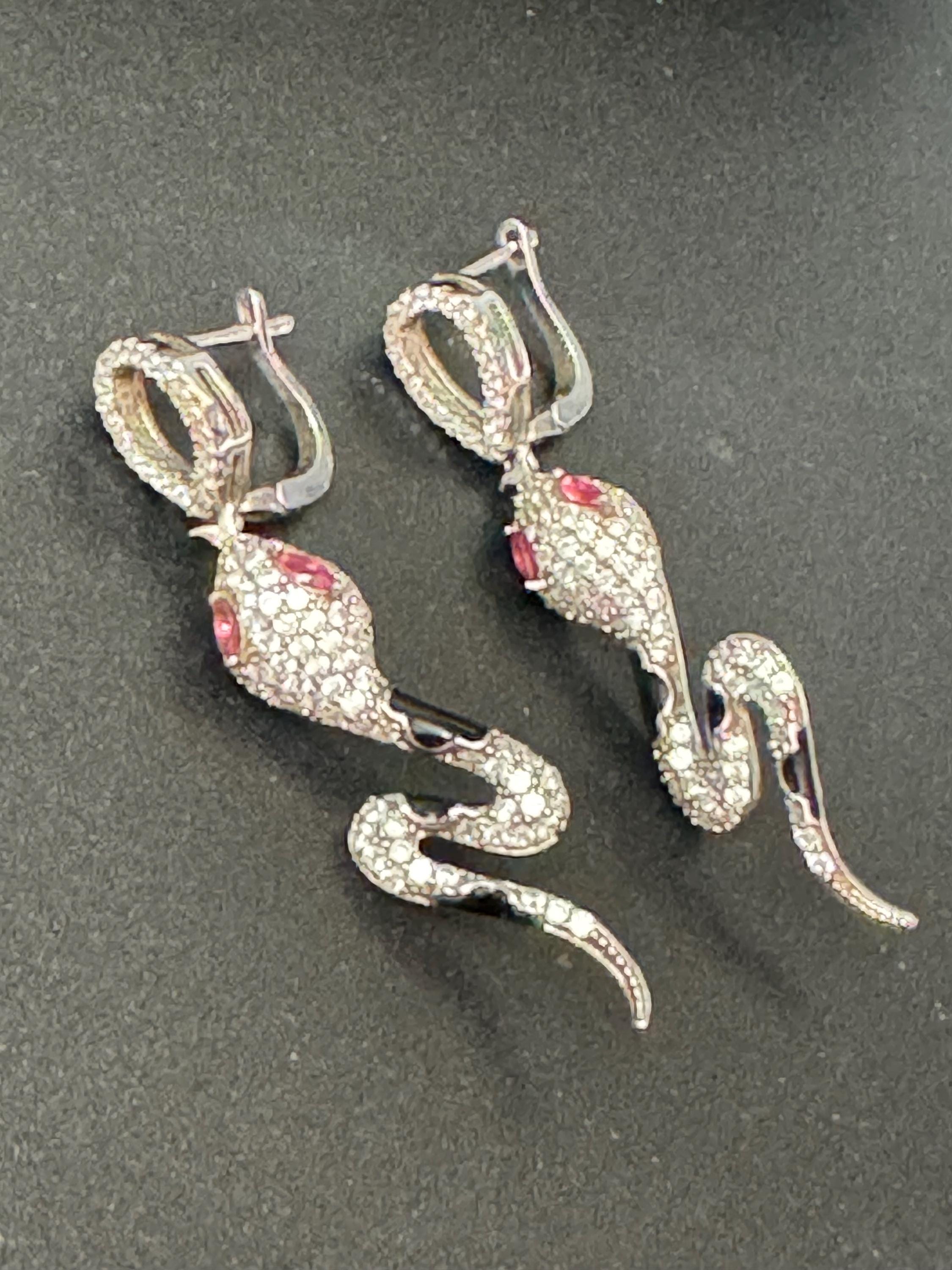 925 sterling silver rhinestone and enamel snake necklace bracelet earrings and ring jewellery set