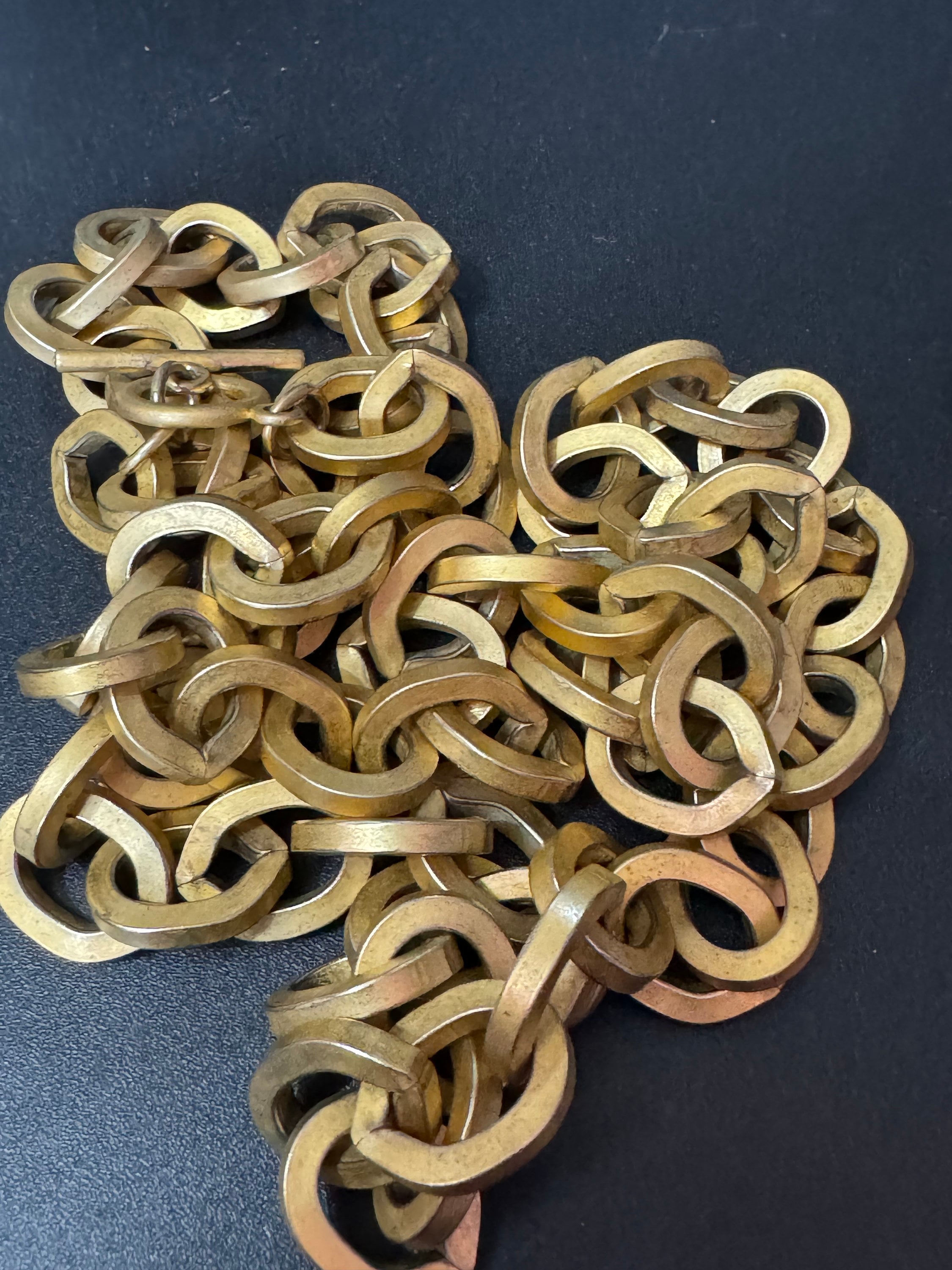 Vintage heavy chunky wide Matt gold cable chain link long necklace 90cm