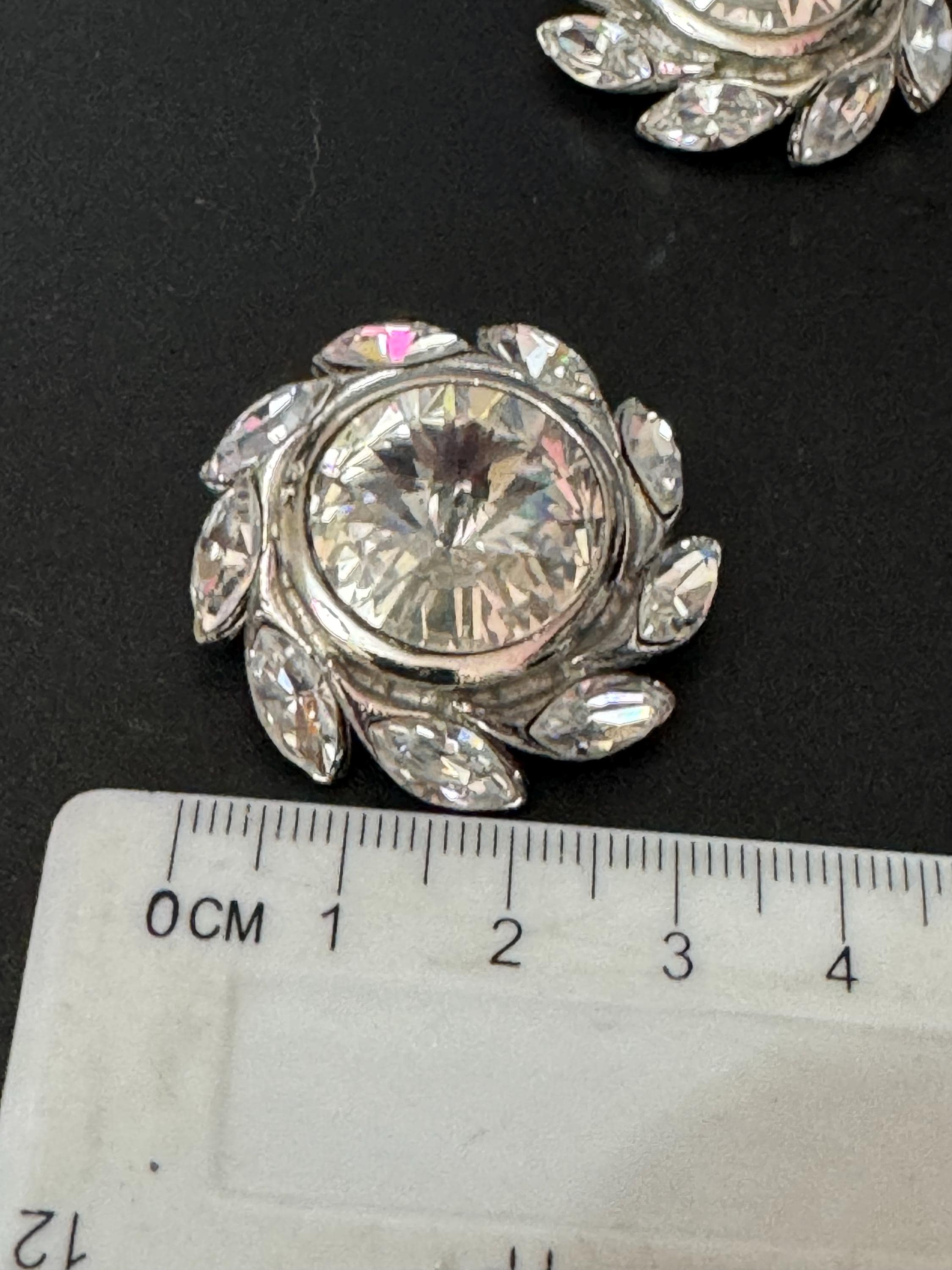 oversized 3.5cm silver tone Round Rivoli and clear Navette Swarovski crystal big stud earrings 1980s old shop stock