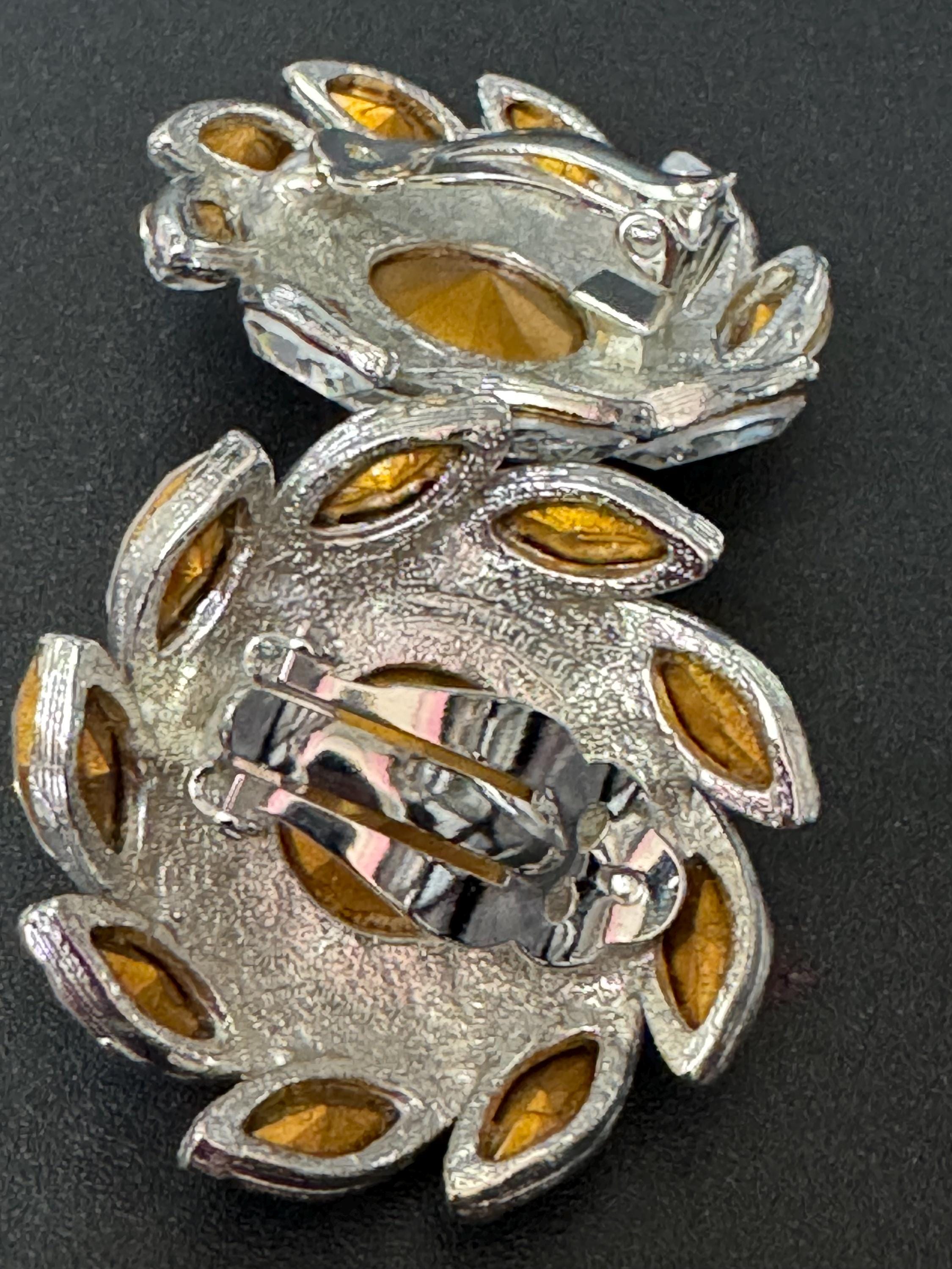 oversized 3.5cm silver tone Round Rivoli and clear Navette Swarovski crystal big stud earrings 1980s old shop stock