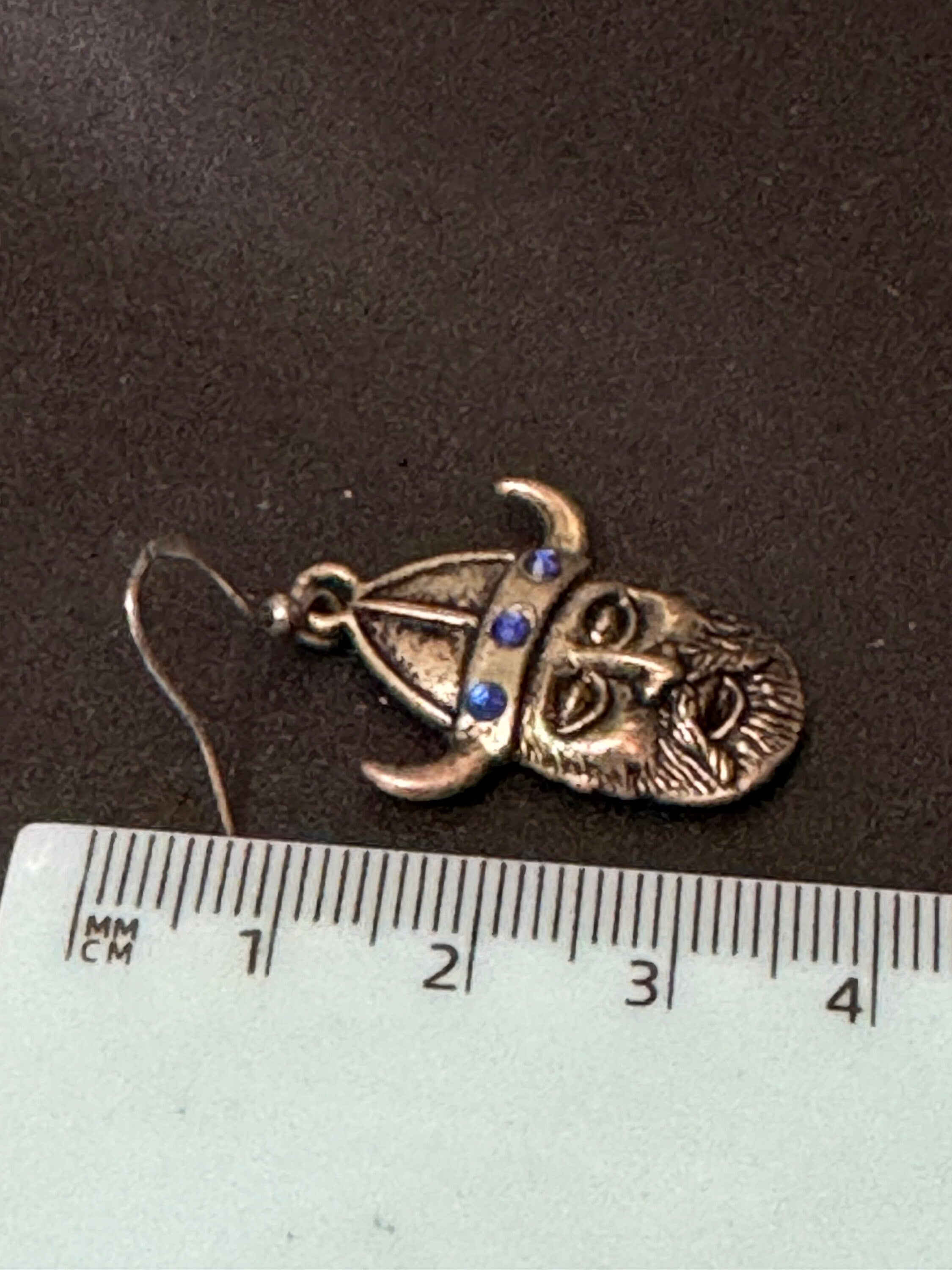 Vintage novelty Viking earrings with blue rhinestones Nordic pierced ears earwires
