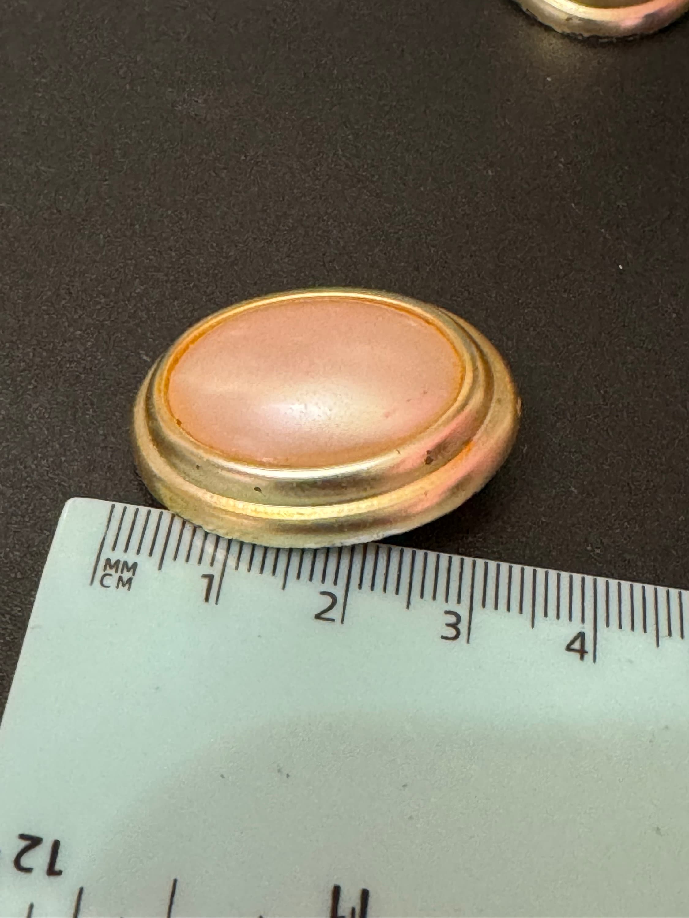 Oversized Vintage Light Pink Button Clip On Earrings - Gold Tone