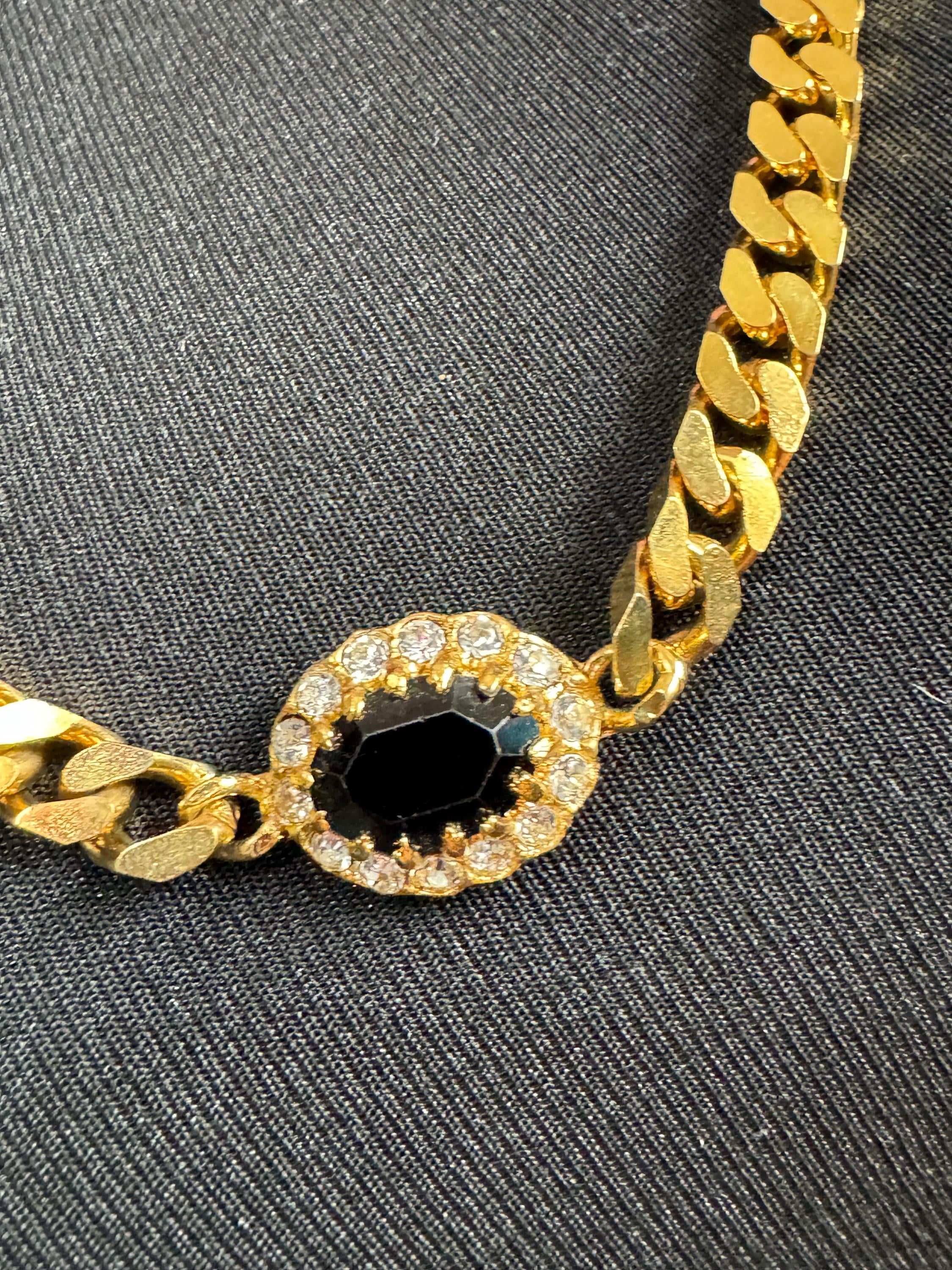 Vintage emerald green , ruby red and sapphire blue genuine Swarovski crystal long gold tone chain station necklace 80cm