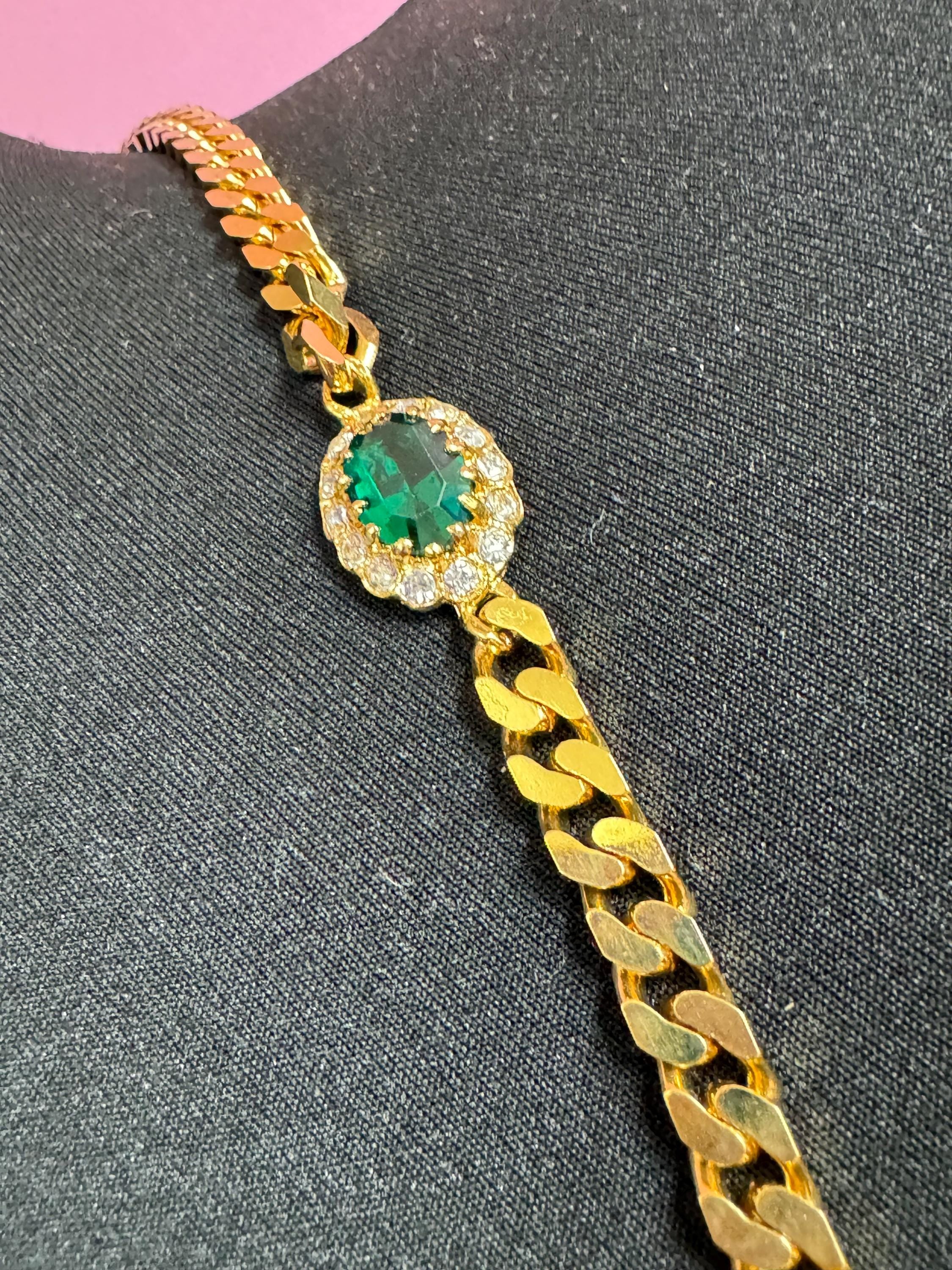 Vintage emerald green , ruby red and sapphire blue genuine Swarovski crystal long gold tone chain station necklace 80cm