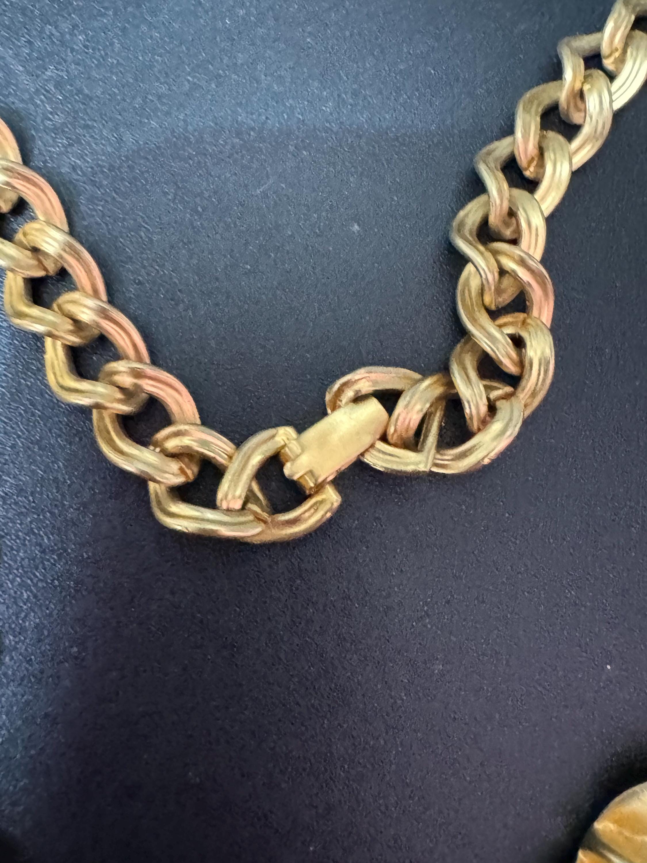 Retro Matt yellow gold tone chunky chain collar necklace 44cm