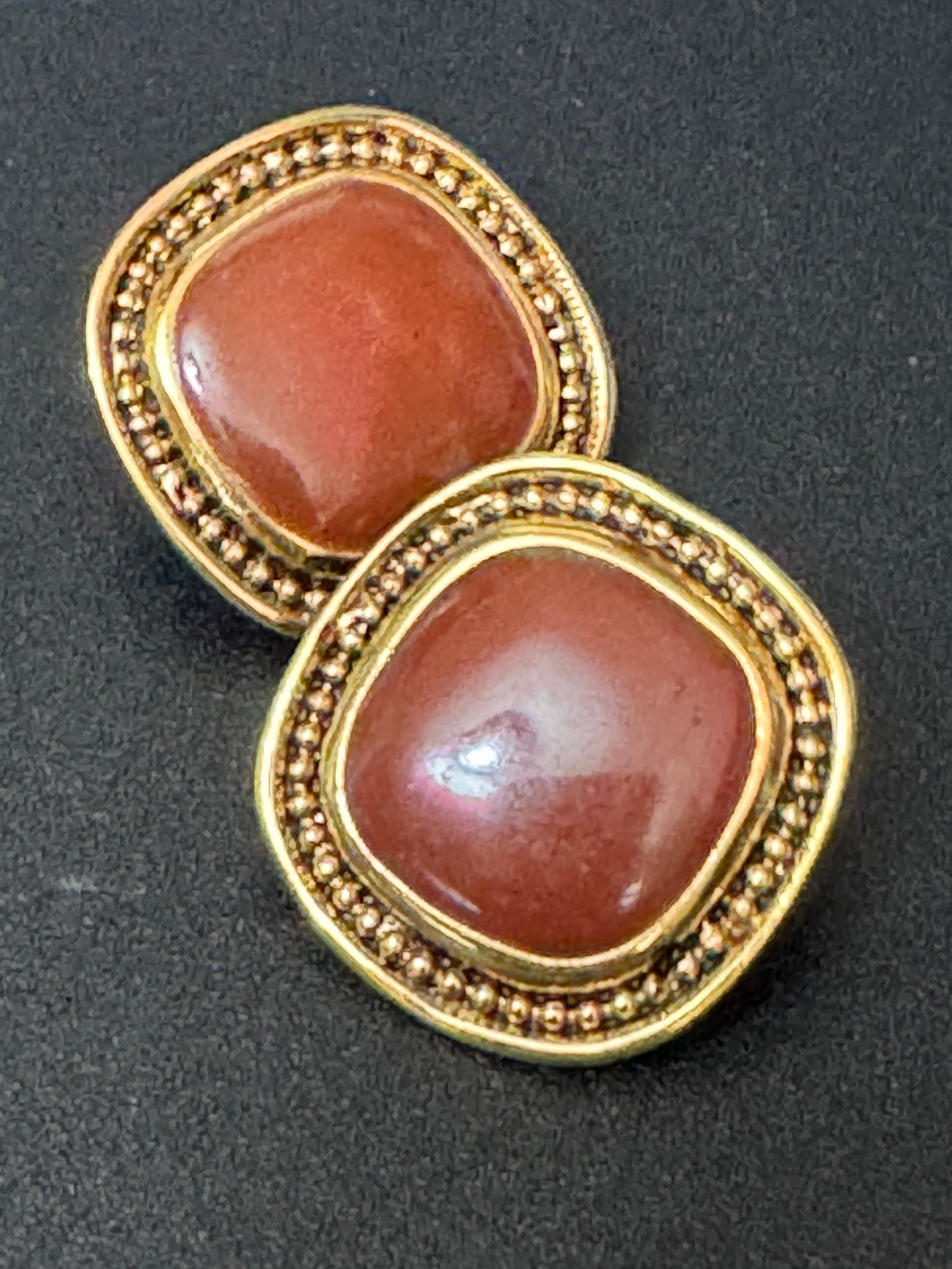 Retro Gold tone square brown enamel stud earrings pierced ears