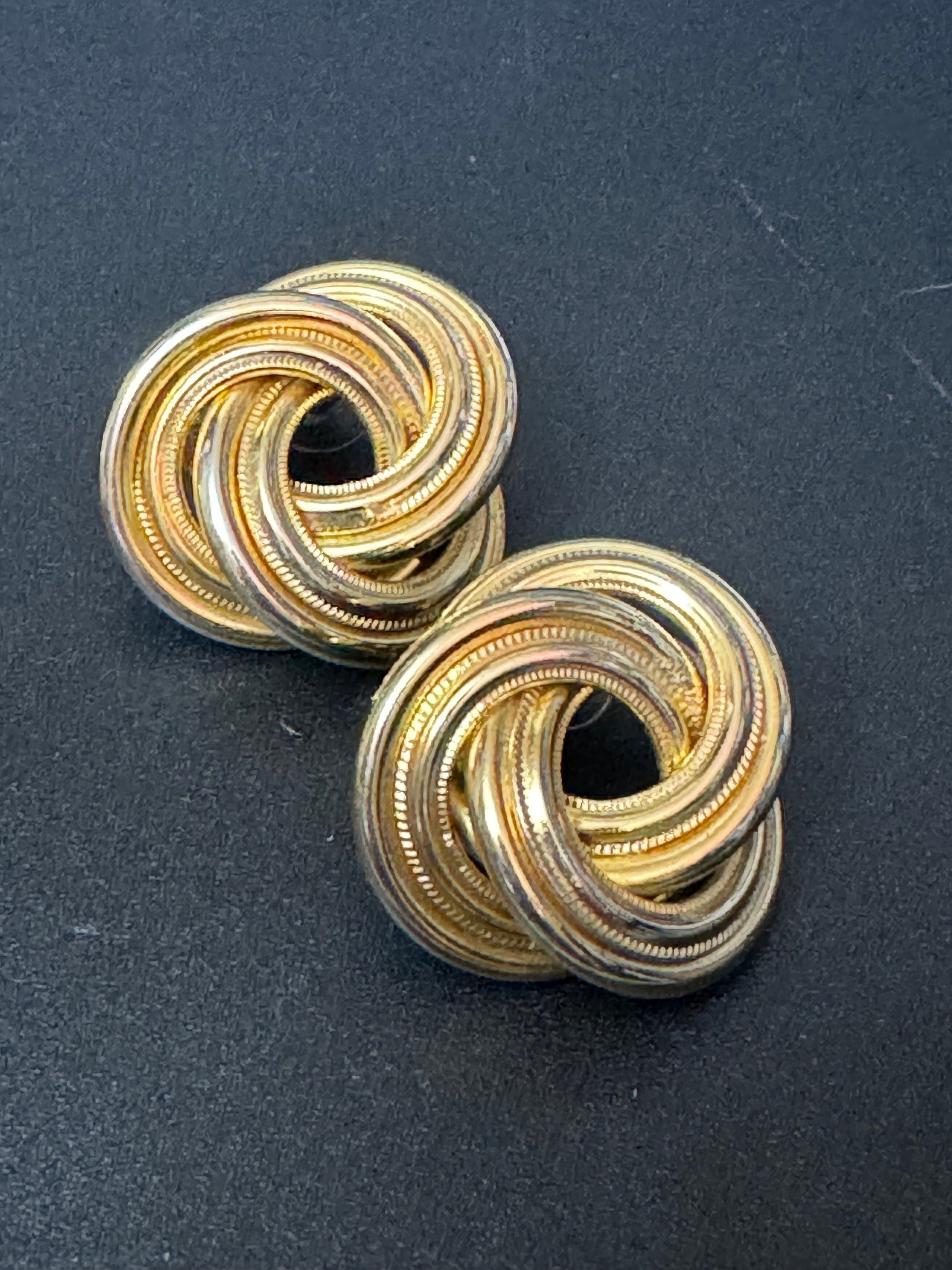 Vintage Gold tone clear Diamanté Paste pair round stud earrings pierced 2.5cm
