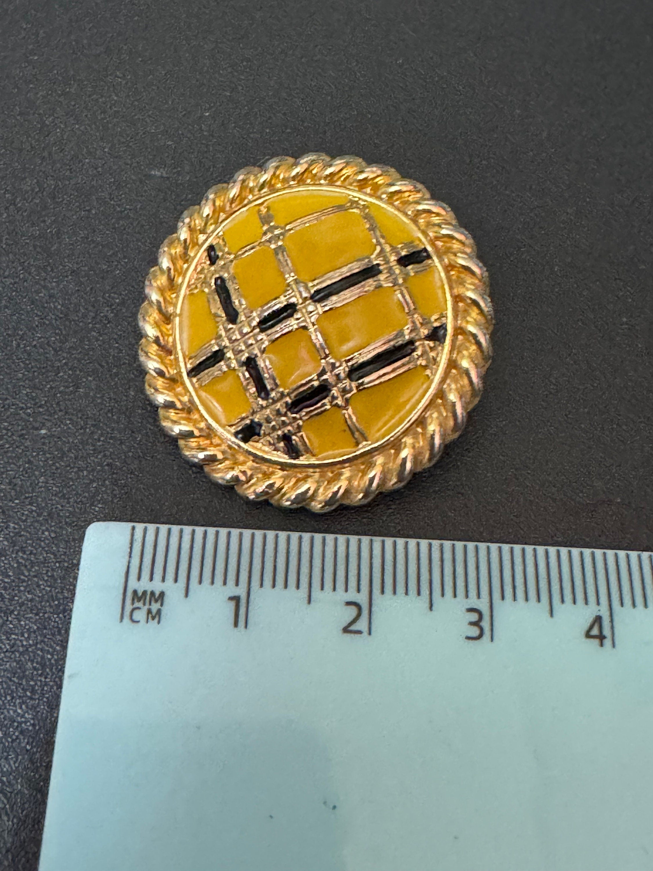 Vintage Gold tone dark yellow woven style enamel Clip on earrings 1980s 1990s