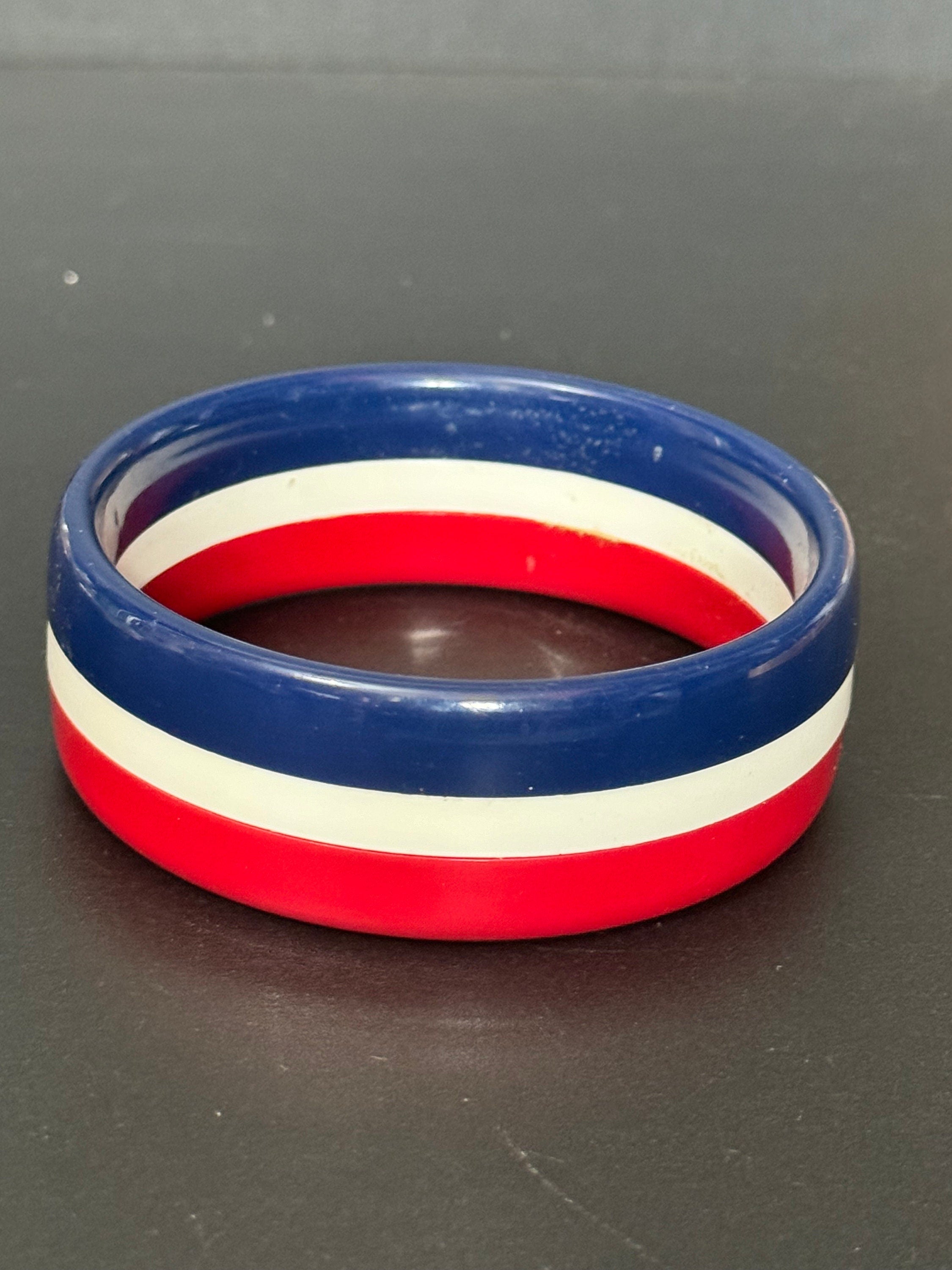 Red white and blue  wide plastic bangle stacking layering