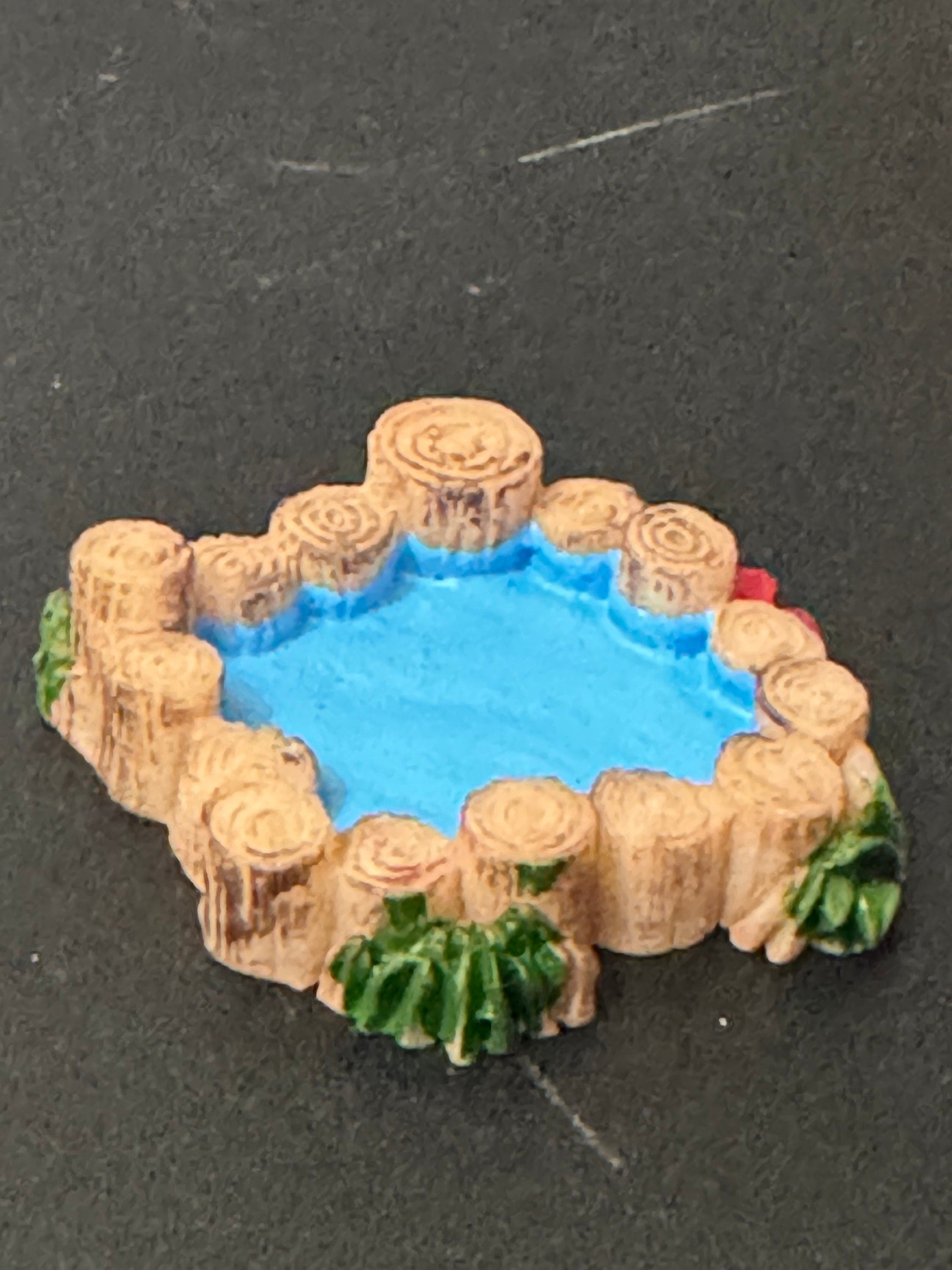 Miniature Resin brown woodland pond wishing pool cake topper scenery dolls house decoration fairy garden
