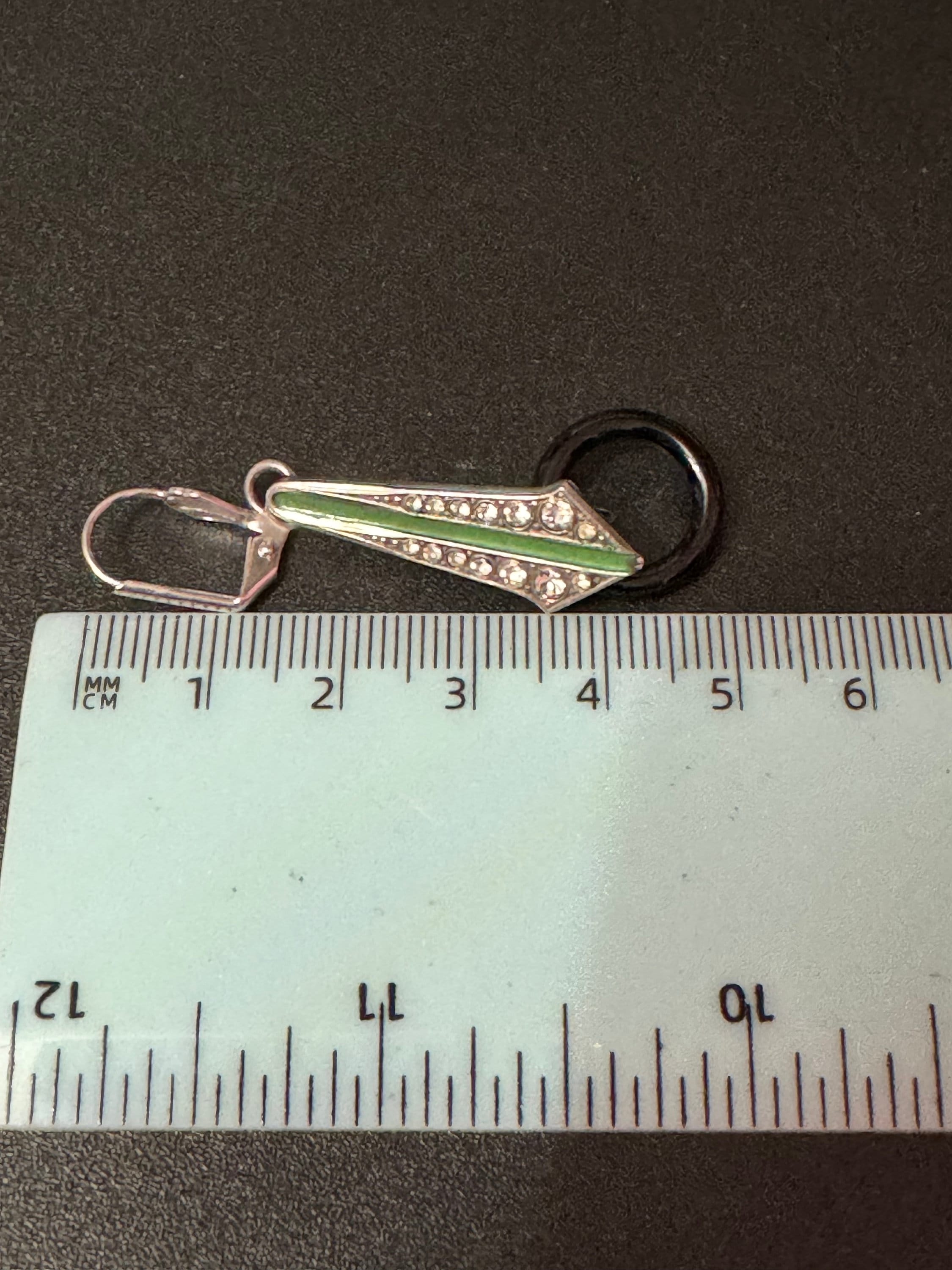 Art deco style green enamel geometric silver plated drop earrings with onyx glass hoop pierced ears