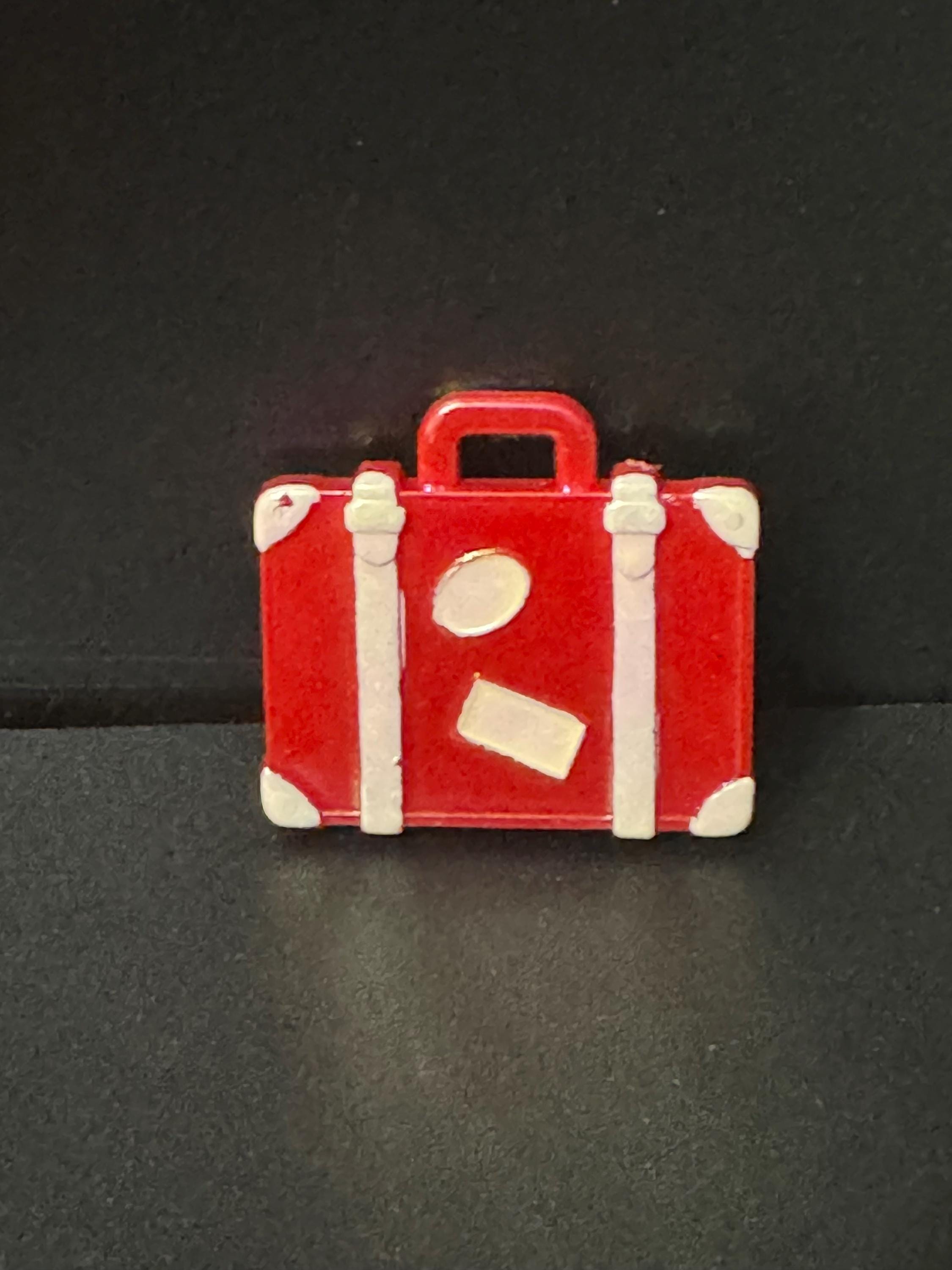 Novelty red travel suitcase brooch  vintage French 1960s