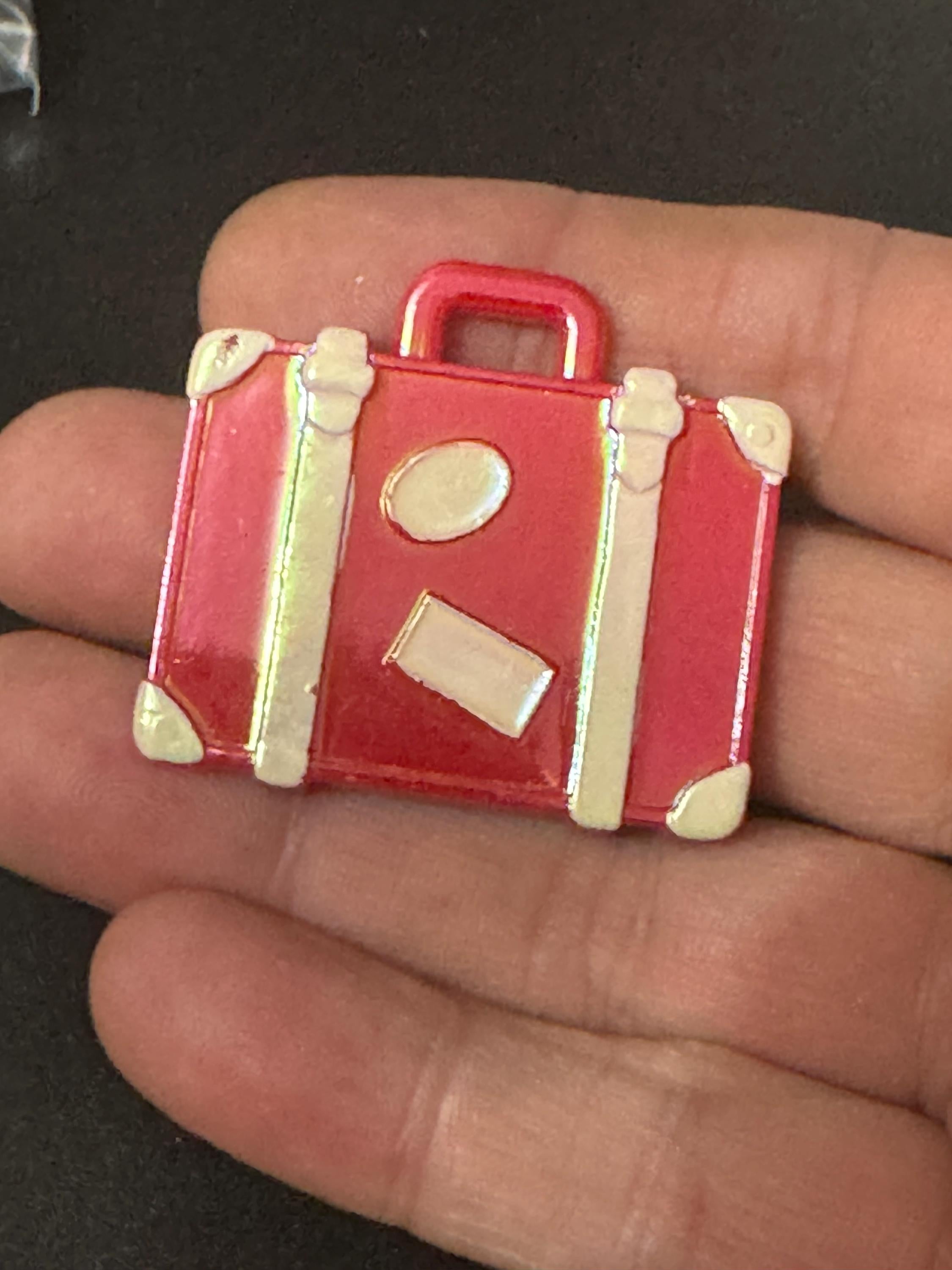 Novelty red travel suitcase brooch  vintage French 1960s
