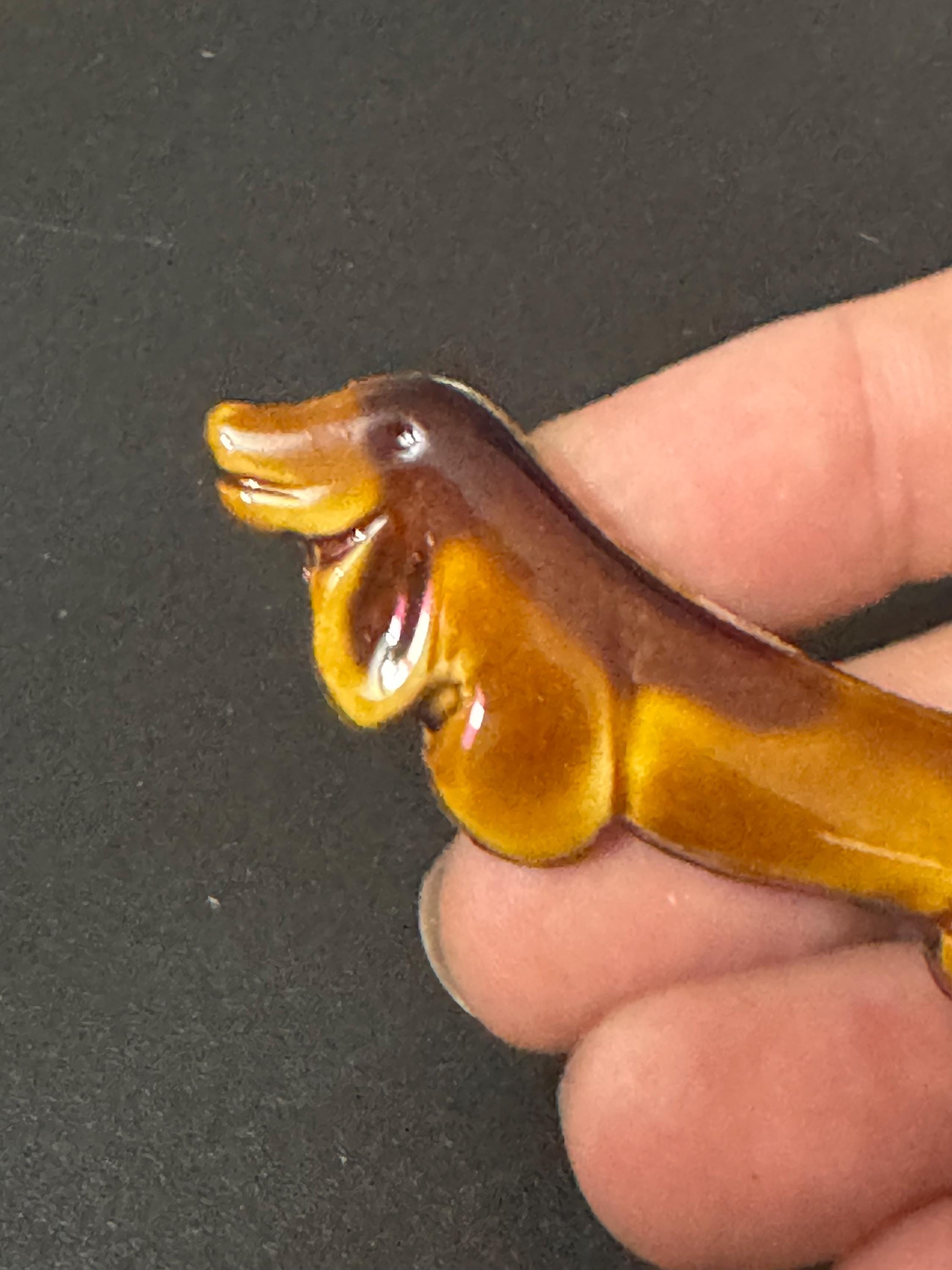sausage dog Dachshund brooch,  True vintage French early plastic