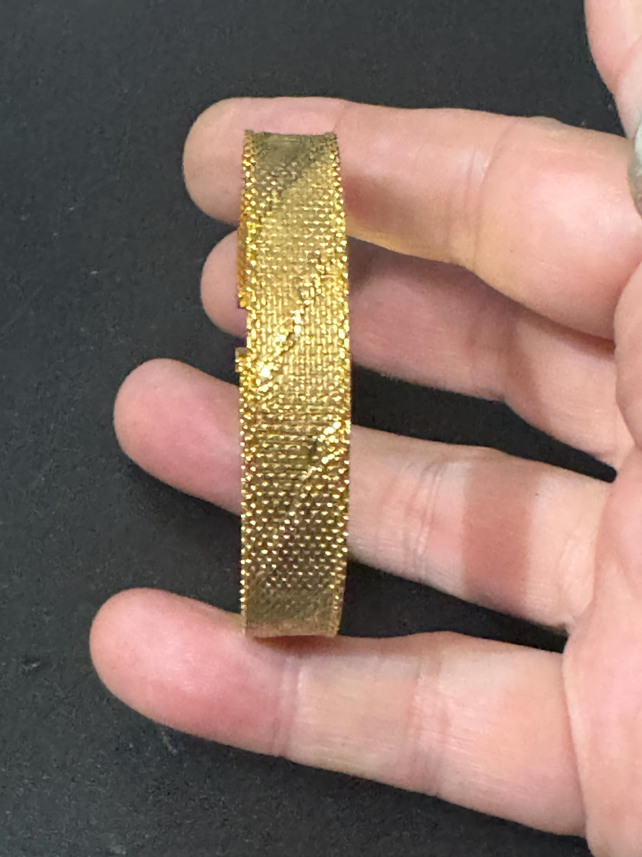 True Vintage pristine gold plated wide mesh flat link bangle bracelet 19 x 10mm old shop stock