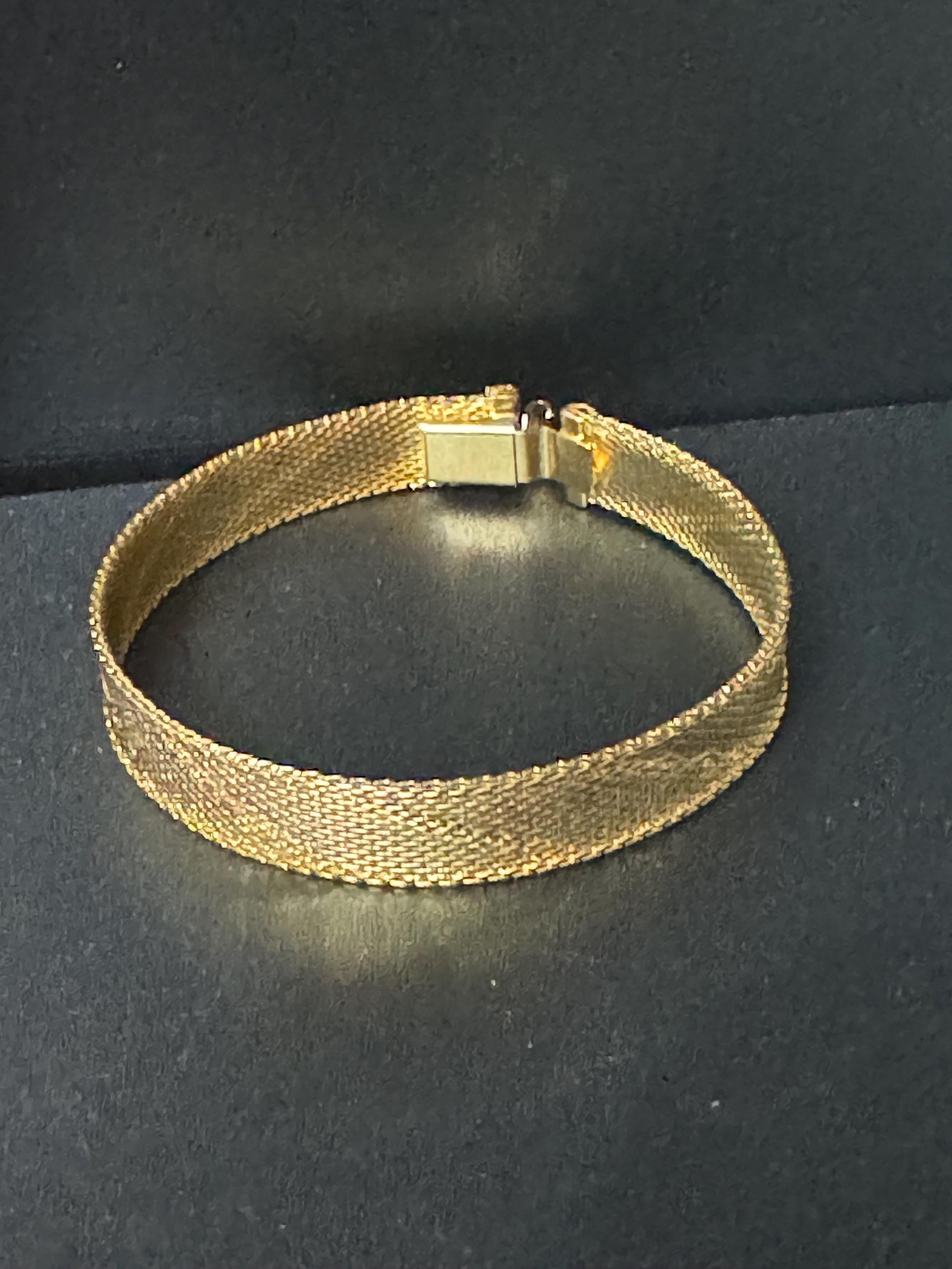 True Vintage pristine gold plated wide mesh flat link bangle bracelet 19 x 10mm old shop stock