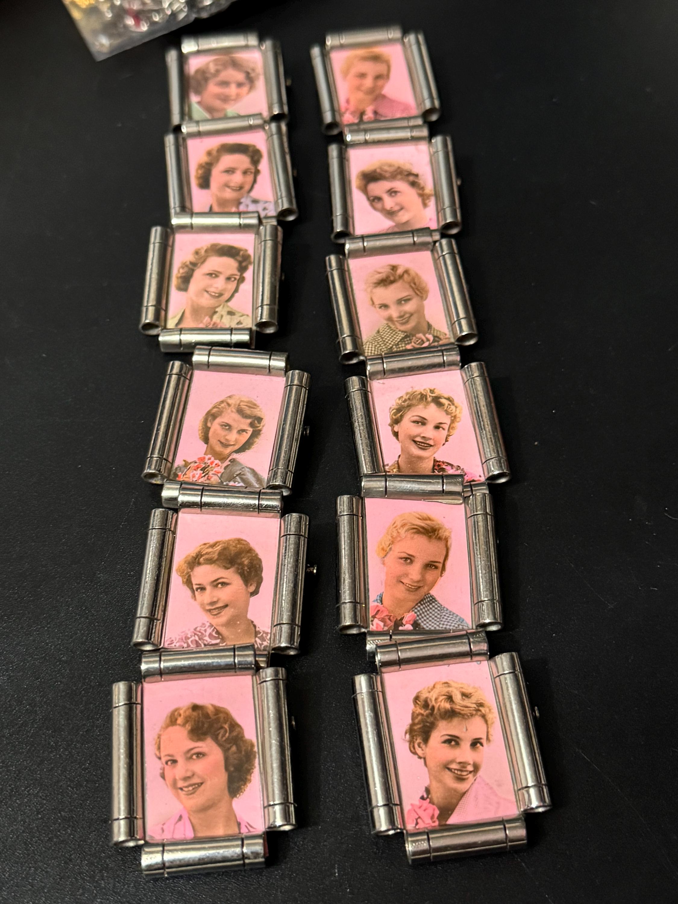 vintage French art deco chrome framed ladies portrait brooches  French