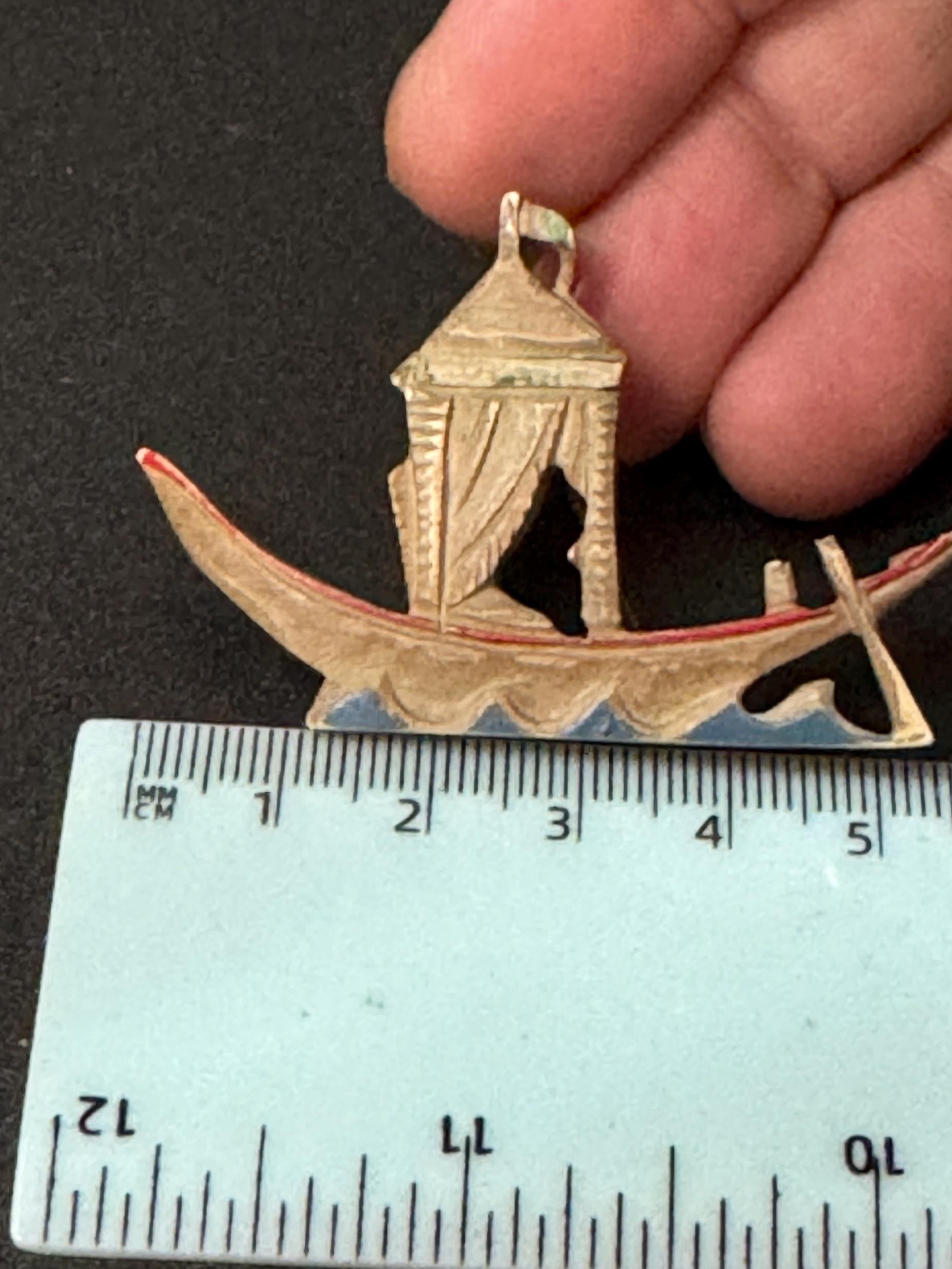 vintage nautical early plastic celluloid boat gondola Brooch