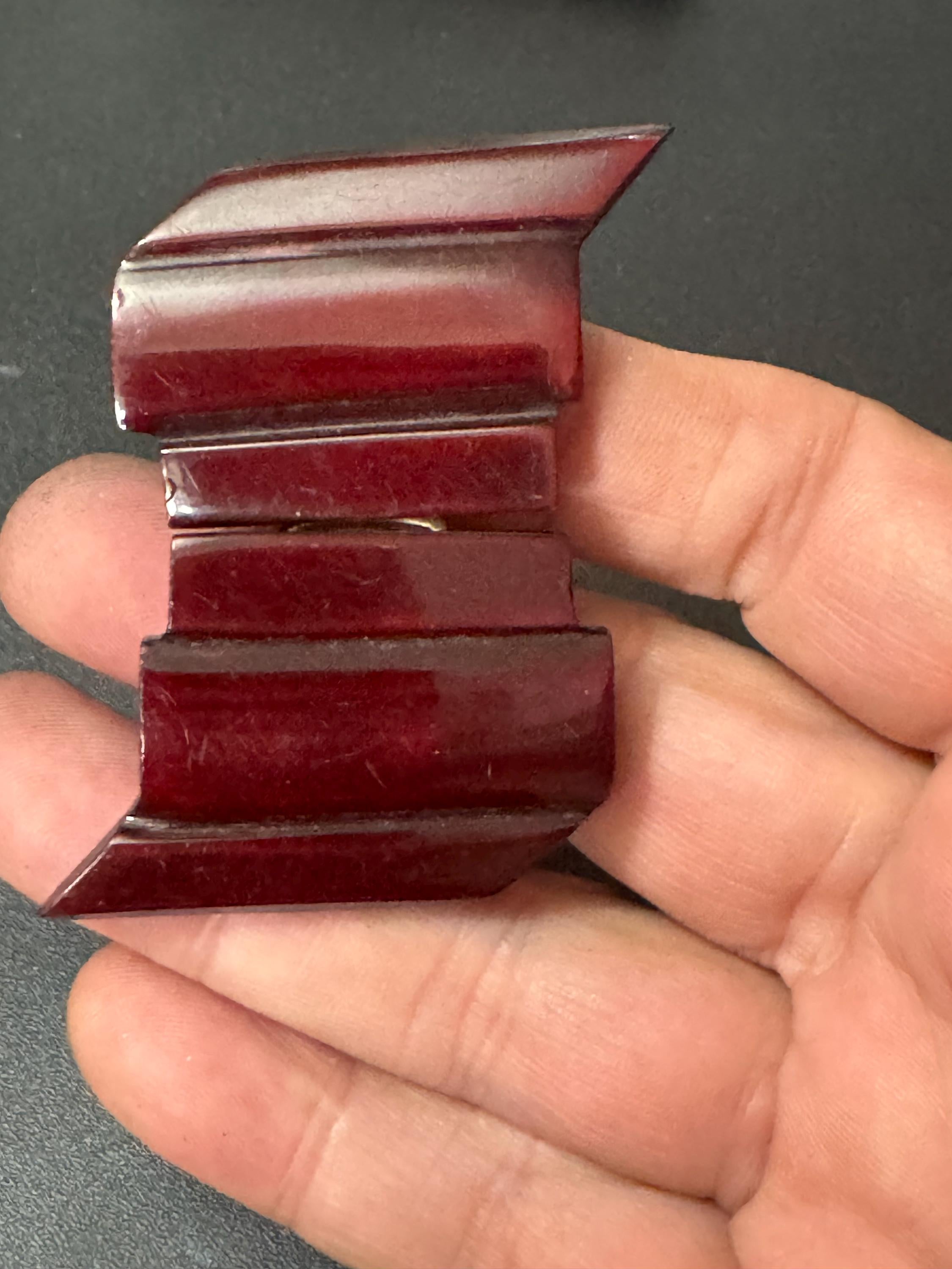 Art Deco deep red Bakelite early plastic 2 part double Belt Buckle