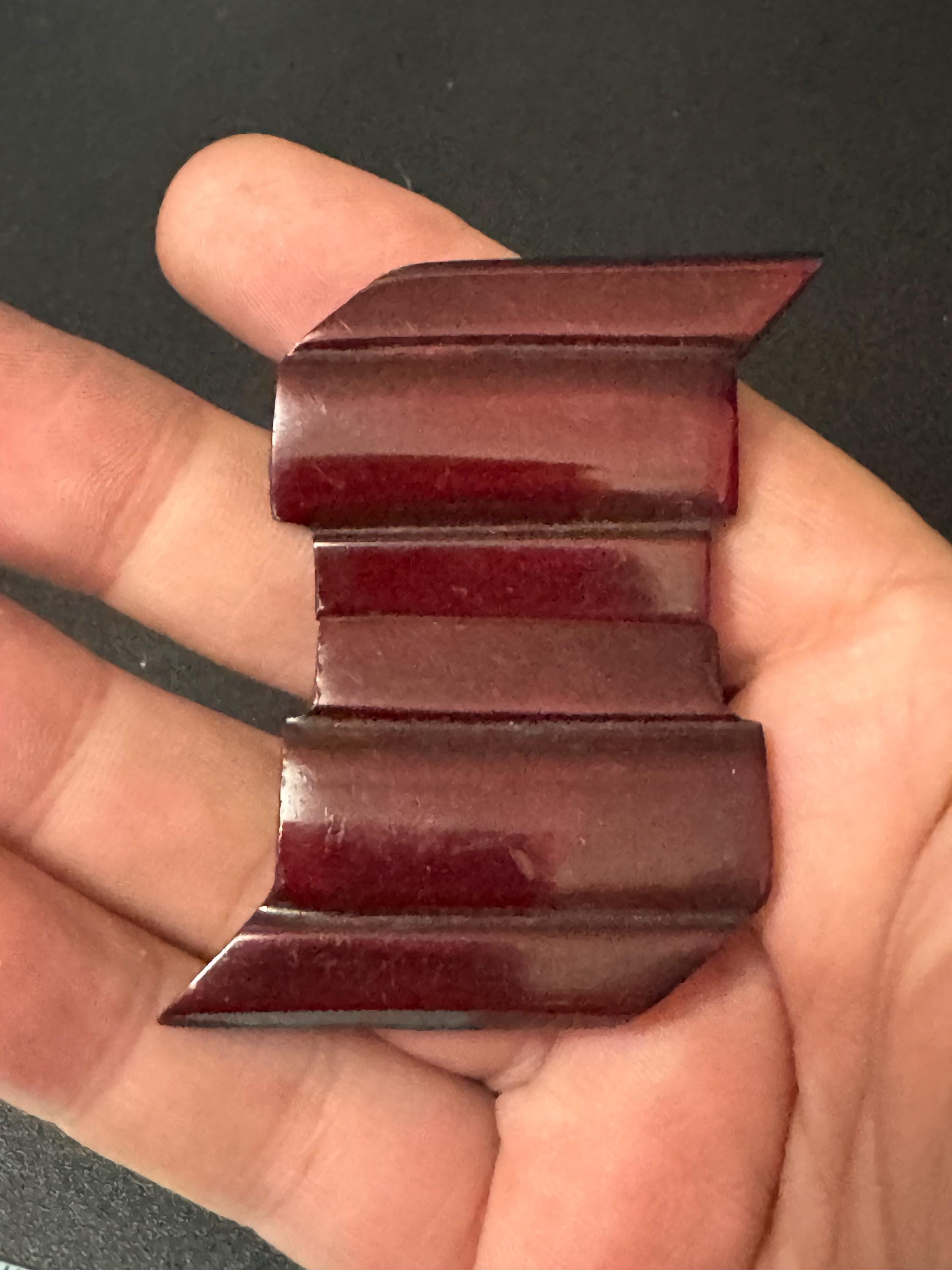 Art Deco deep red Bakelite early plastic 2 part double Belt Buckle