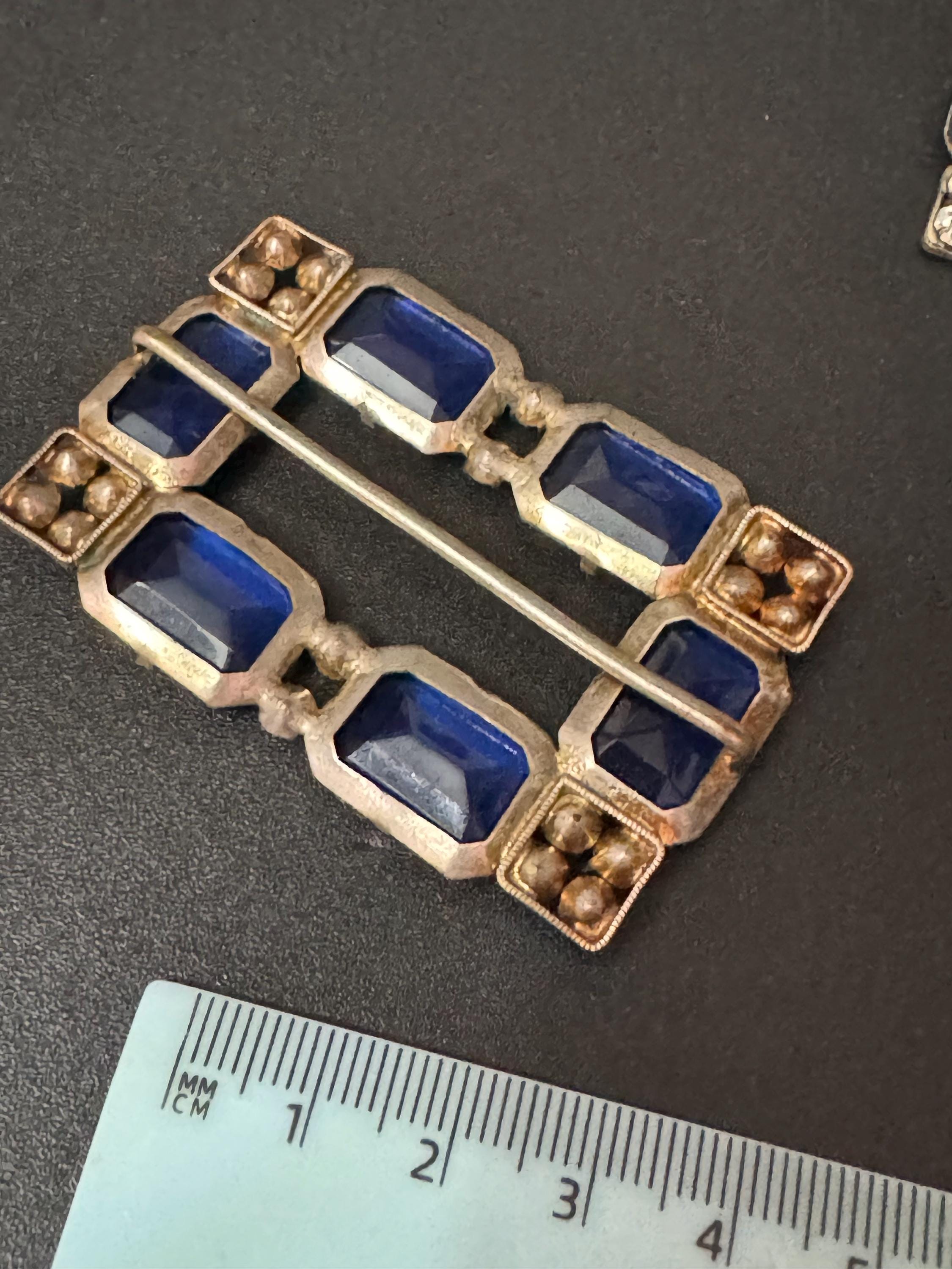 Large Antique rectangular czech Clear & sapphire blue Glass Diamanté Belt Buckle