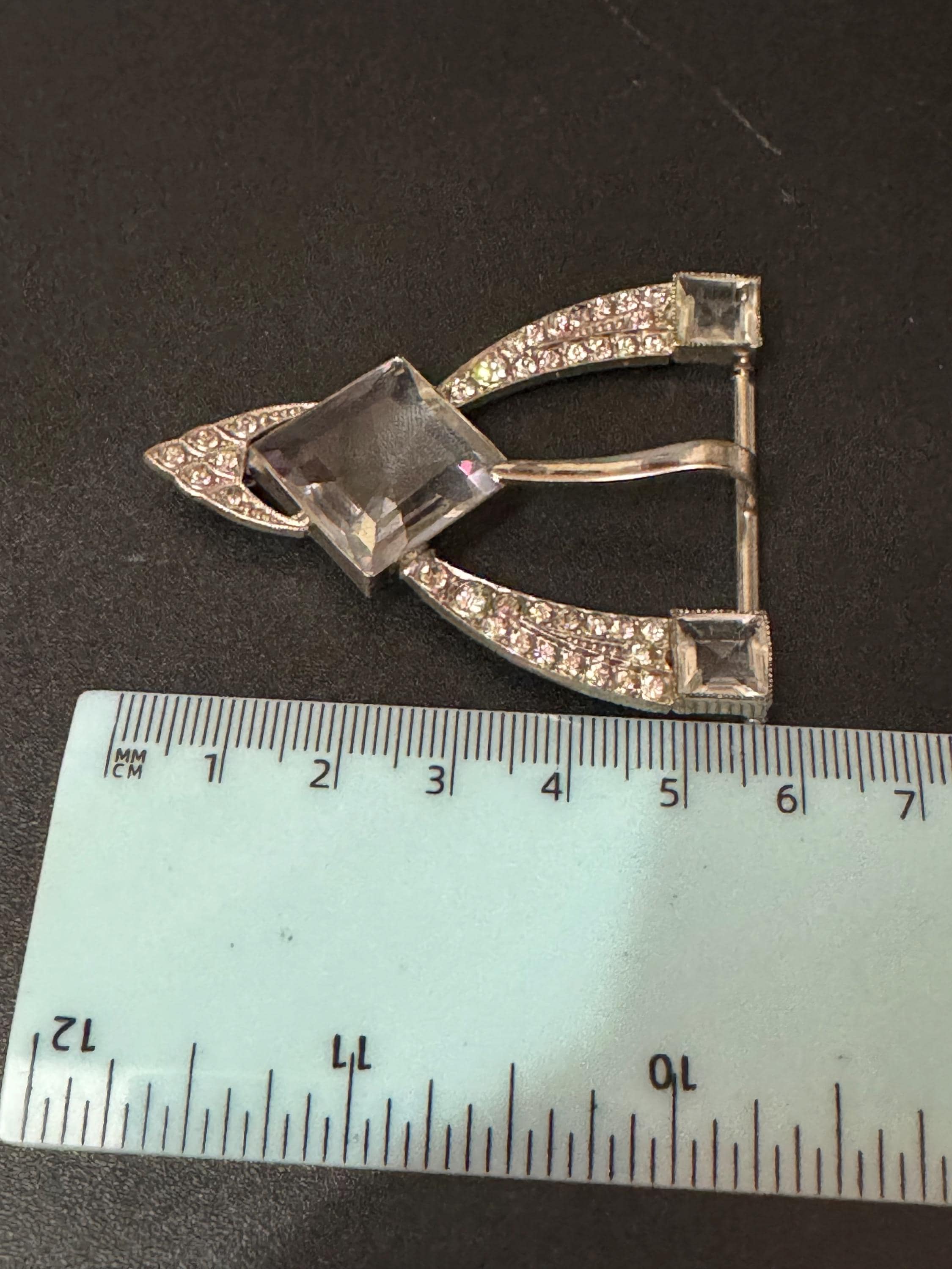 Antique art deco clear glass open back crystal square paste Diamanté Belt Buckle