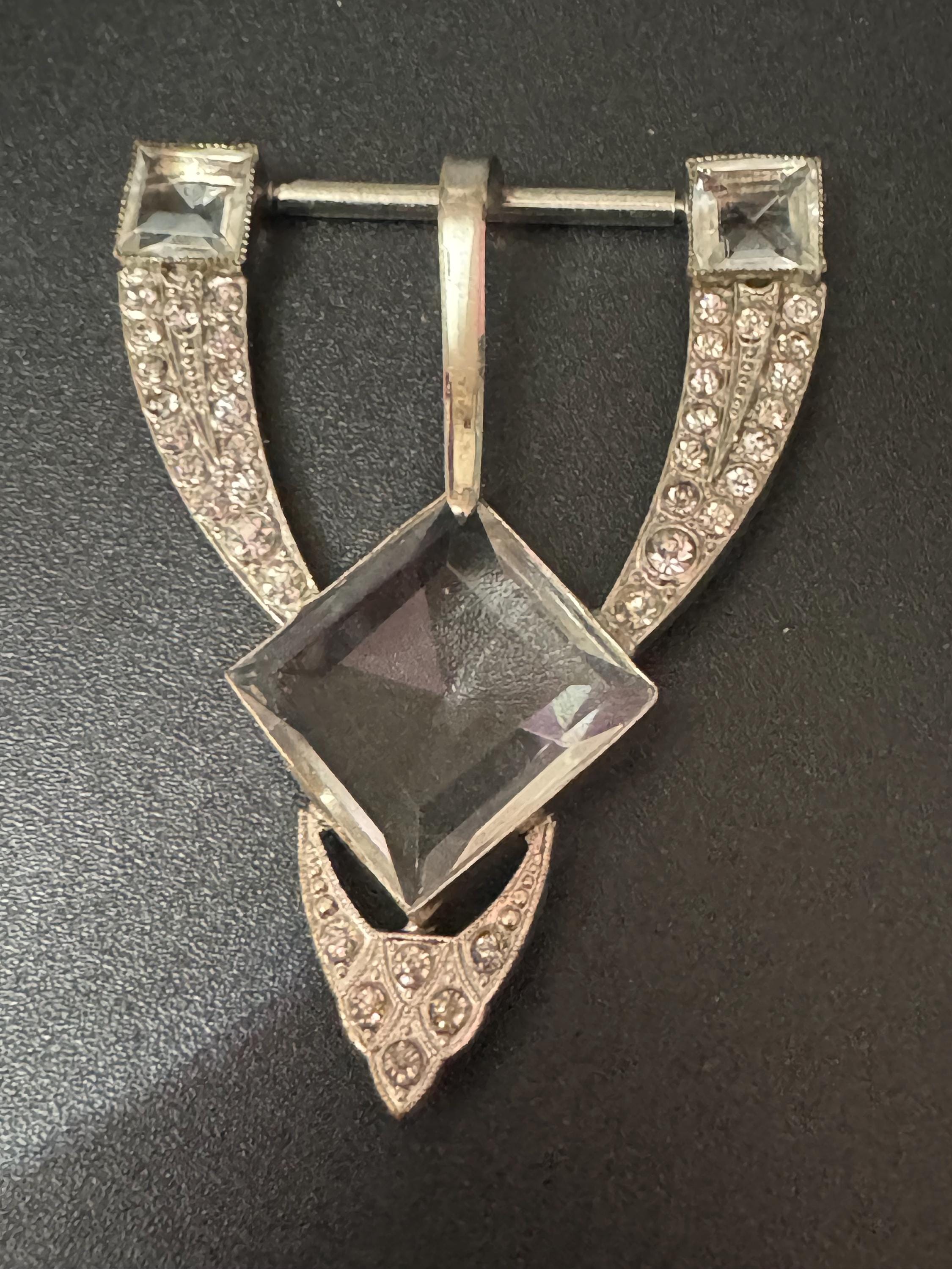 Antique art deco clear glass open back crystal square paste Diamanté Belt Buckle