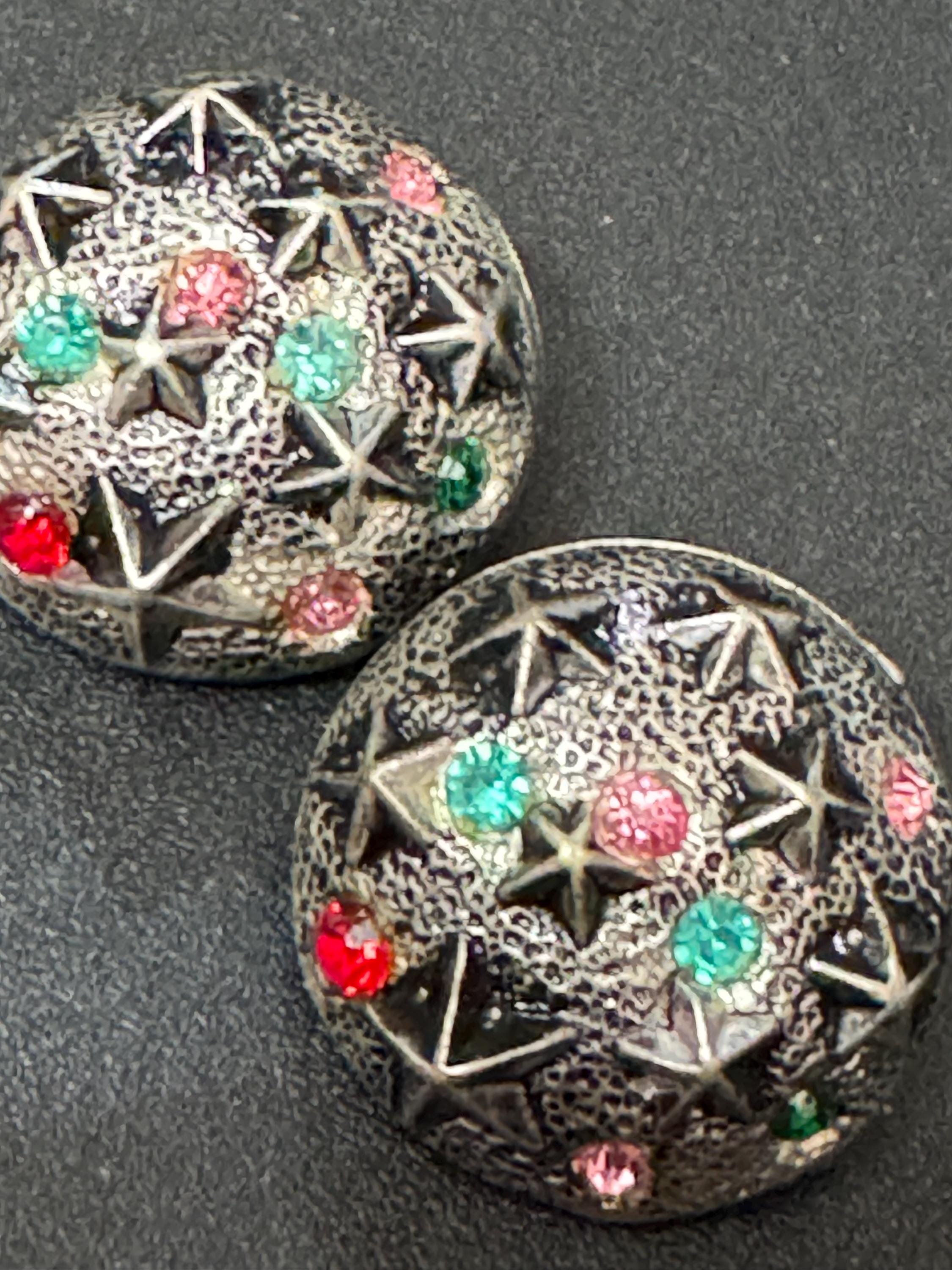 Vintage 1960s Starfish Clip On Earrings: Silver Tone Rainbow Diamanté