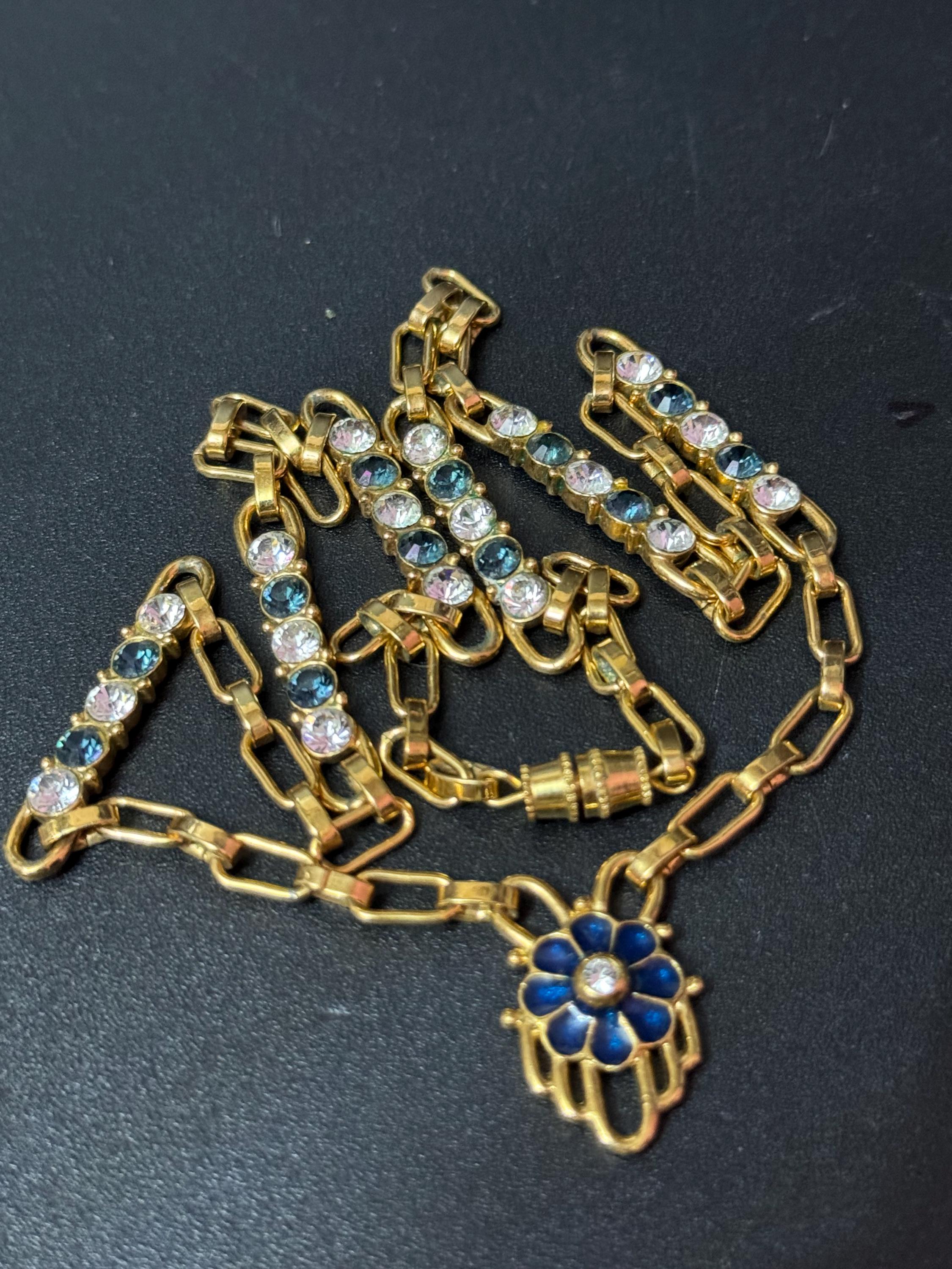 Designer Camrose and kross JBK high end blue and clear rhinestone ornate station link  necklace Jacqueline bouvier Kennedy design