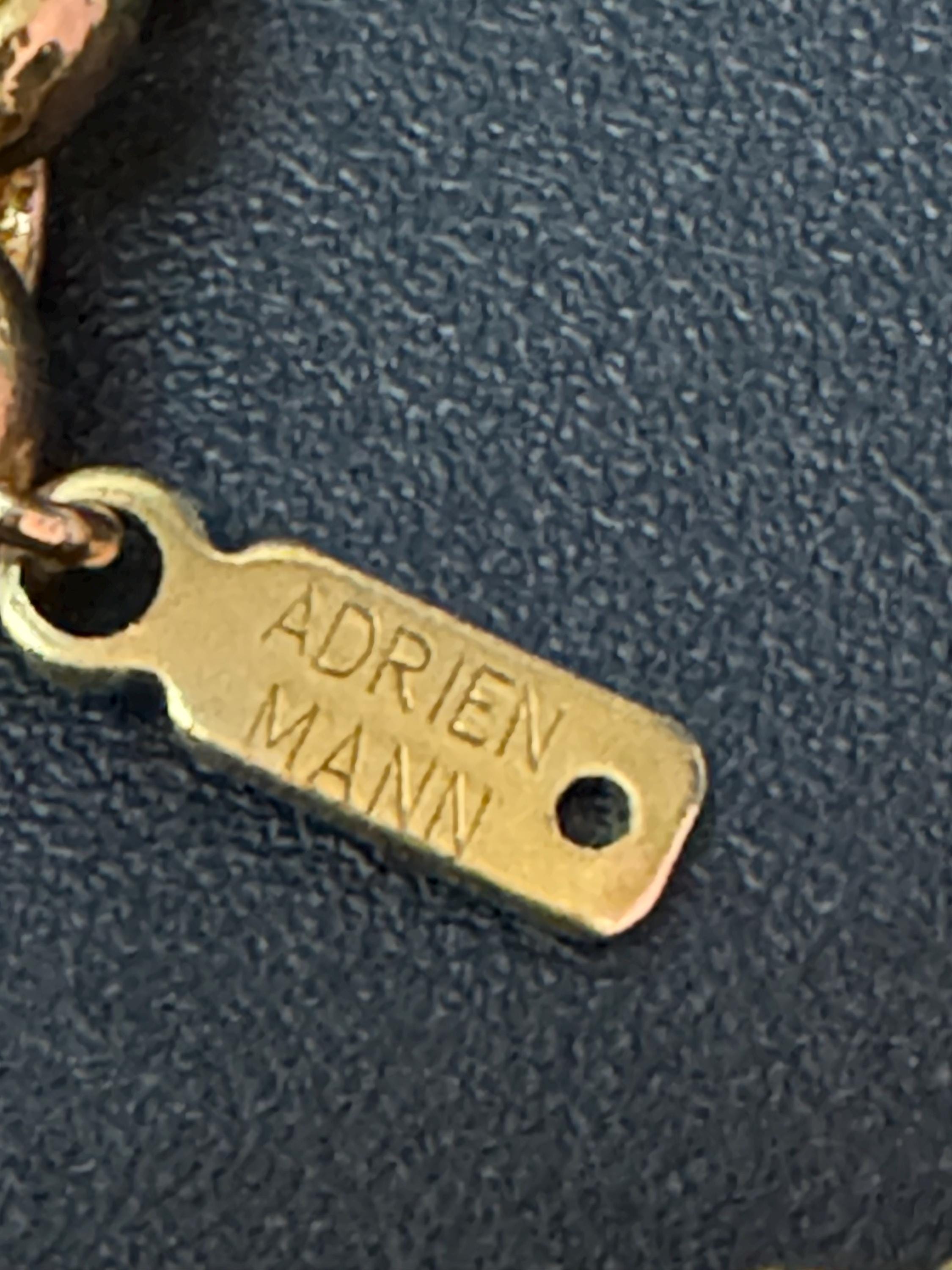 Signed Adrien Mann Retro nice weighty gold tone belcher chain link modernist ball bead station necklace 80cm
