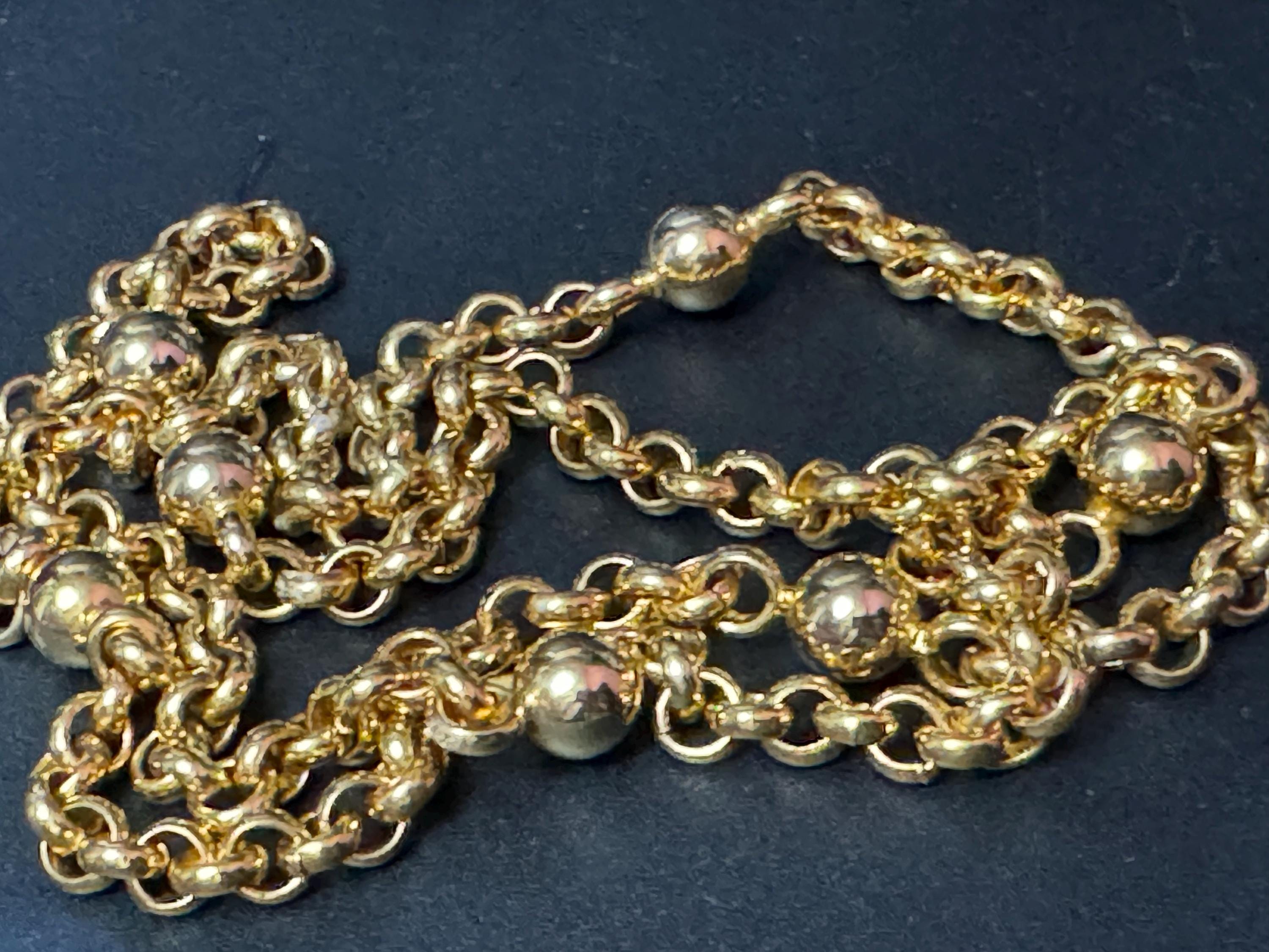 Signed Adrien Mann Retro nice weighty gold tone belcher chain link modernist ball bead station necklace 80cm