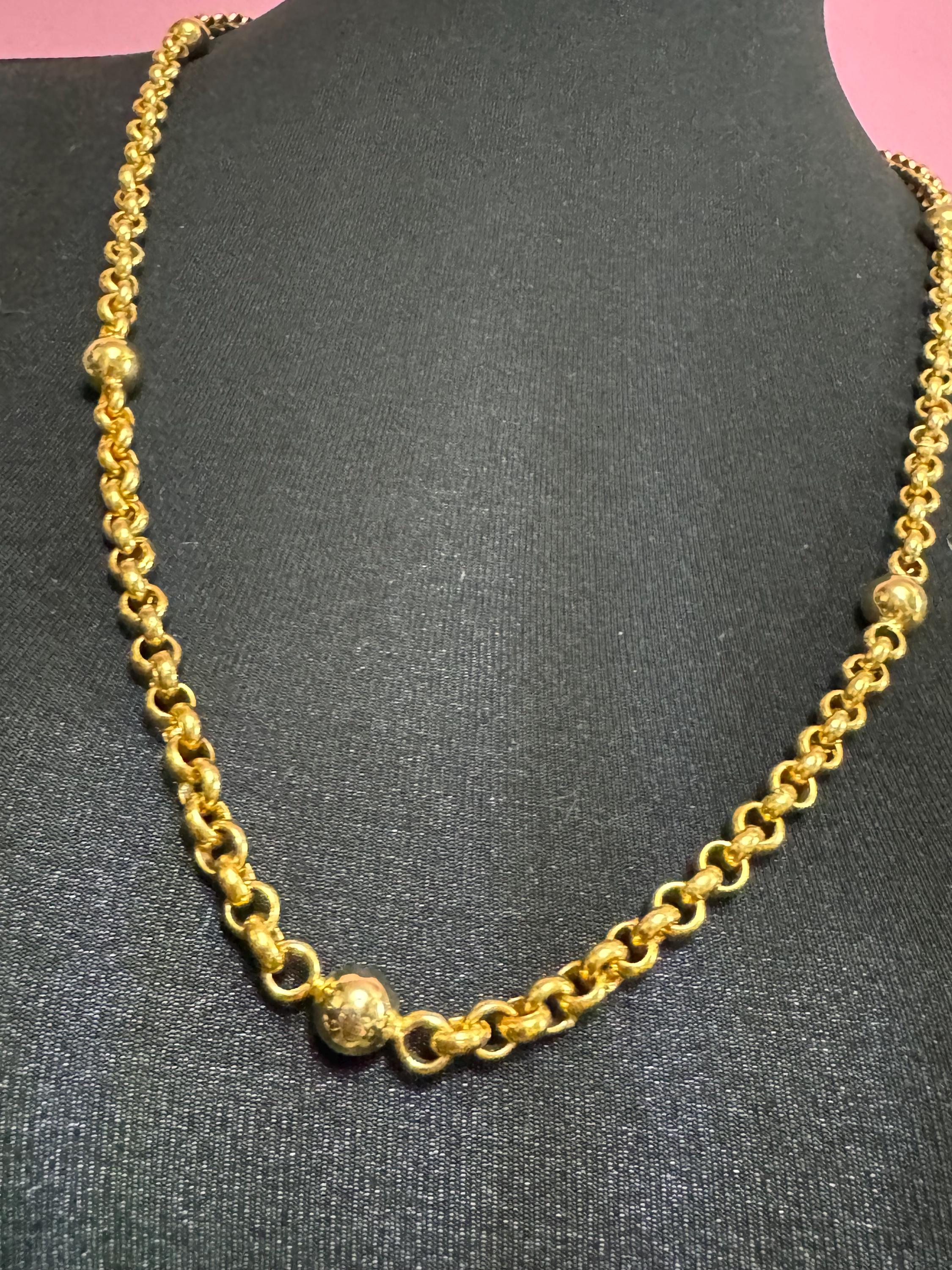 Signed Adrien Mann Retro nice weighty gold tone belcher chain link modernist ball bead station necklace 80cm