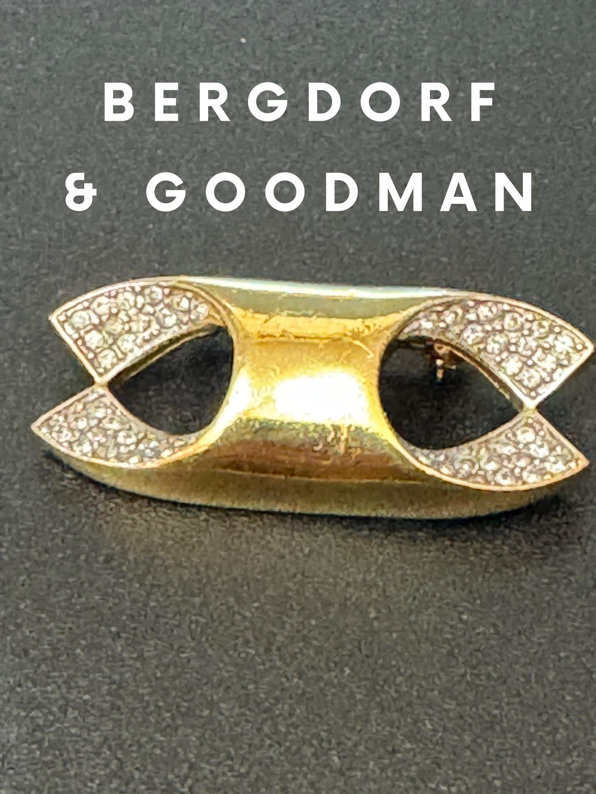 Signed BG bergdorf Goodman small gold tone diamanté lapel brooch