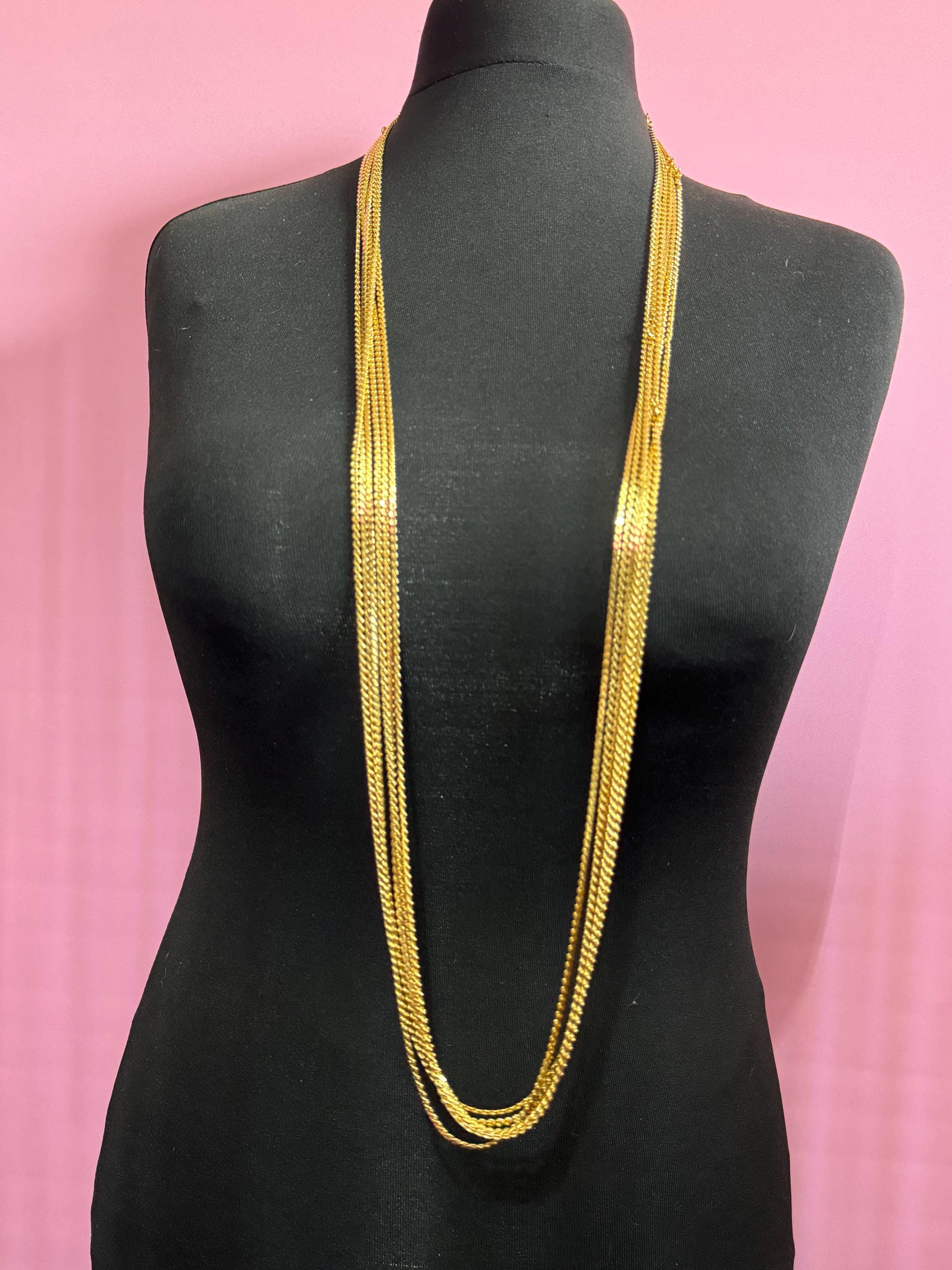 vintage fine 3mm gold plated long 35 inch 118cm serpentine chain plain layering necklace old shop stock