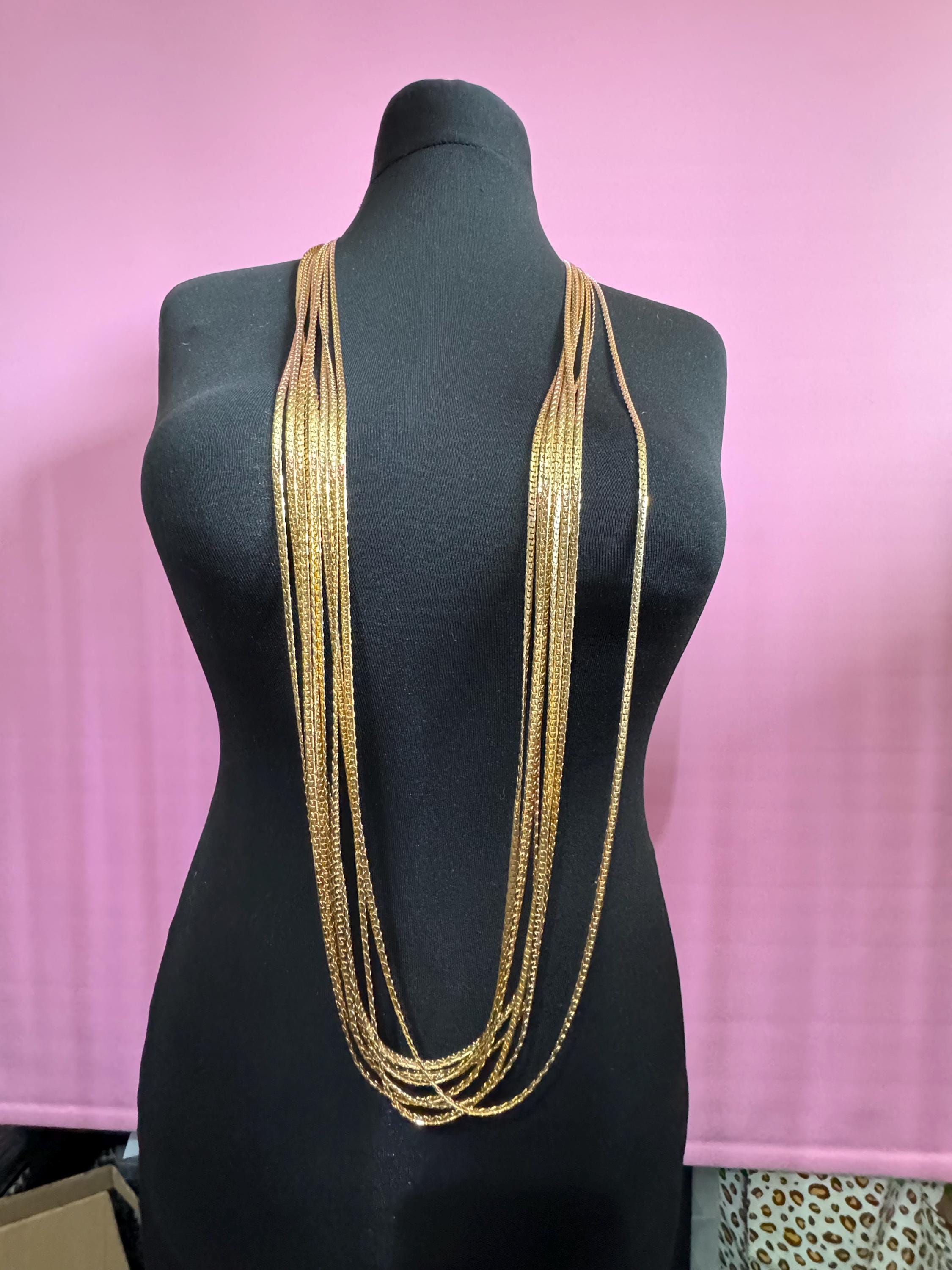 114cm 34 inch True Vintage 4mm gold plated very long flat fancy link chain plain layering necklace old shop stock