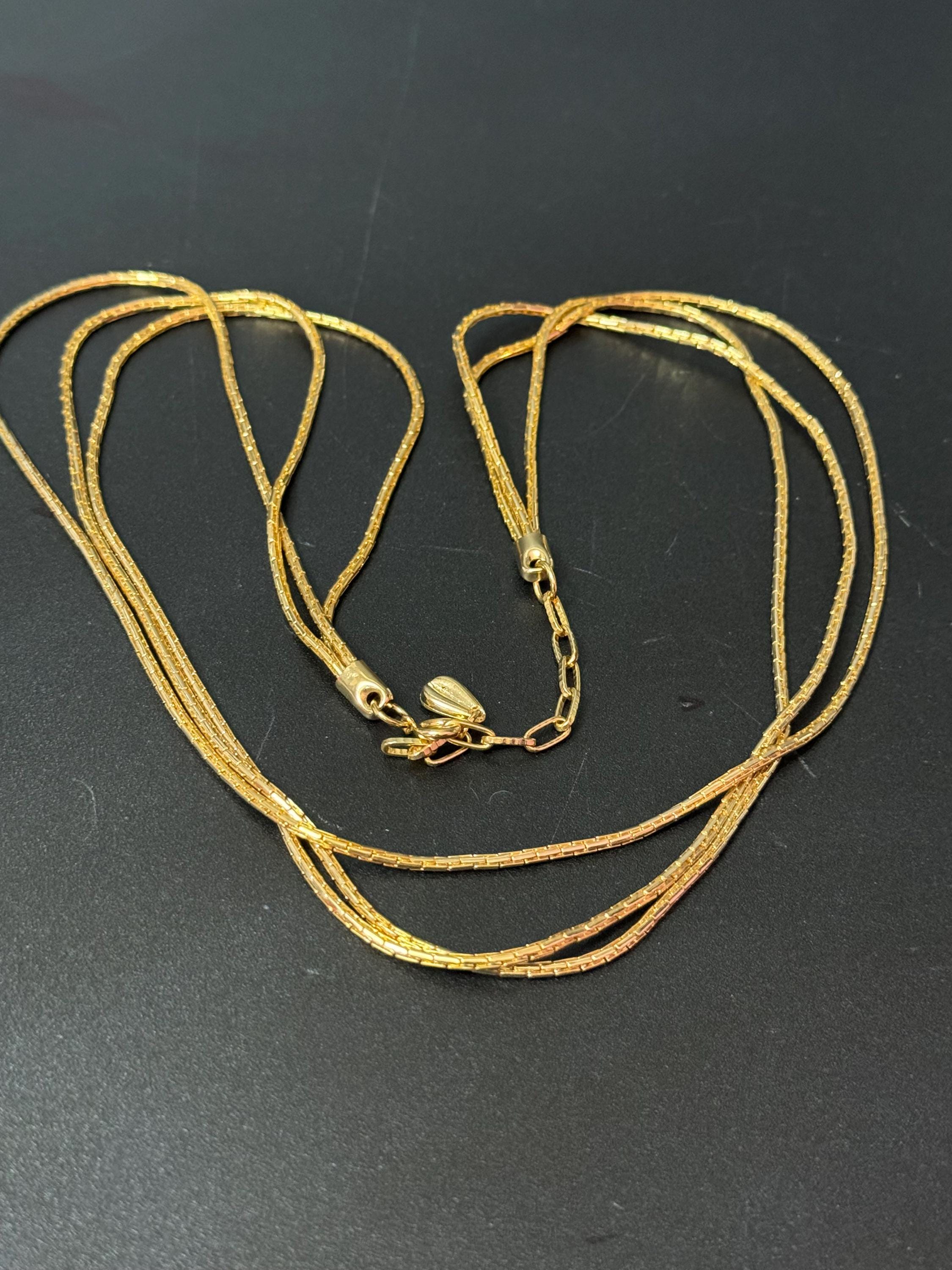18 inch 59 to 66cm Vintage gold tone flat link multi strand 3 row waterfall long chain necklace