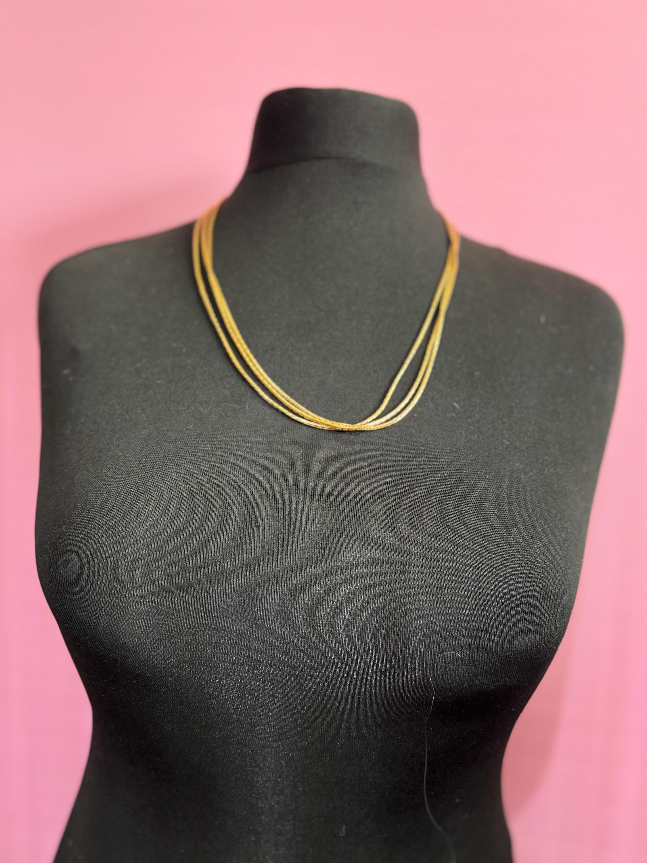 18 inch 59 to 66cm Vintage gold tone flat link multi strand 3 row waterfall long chain necklace
