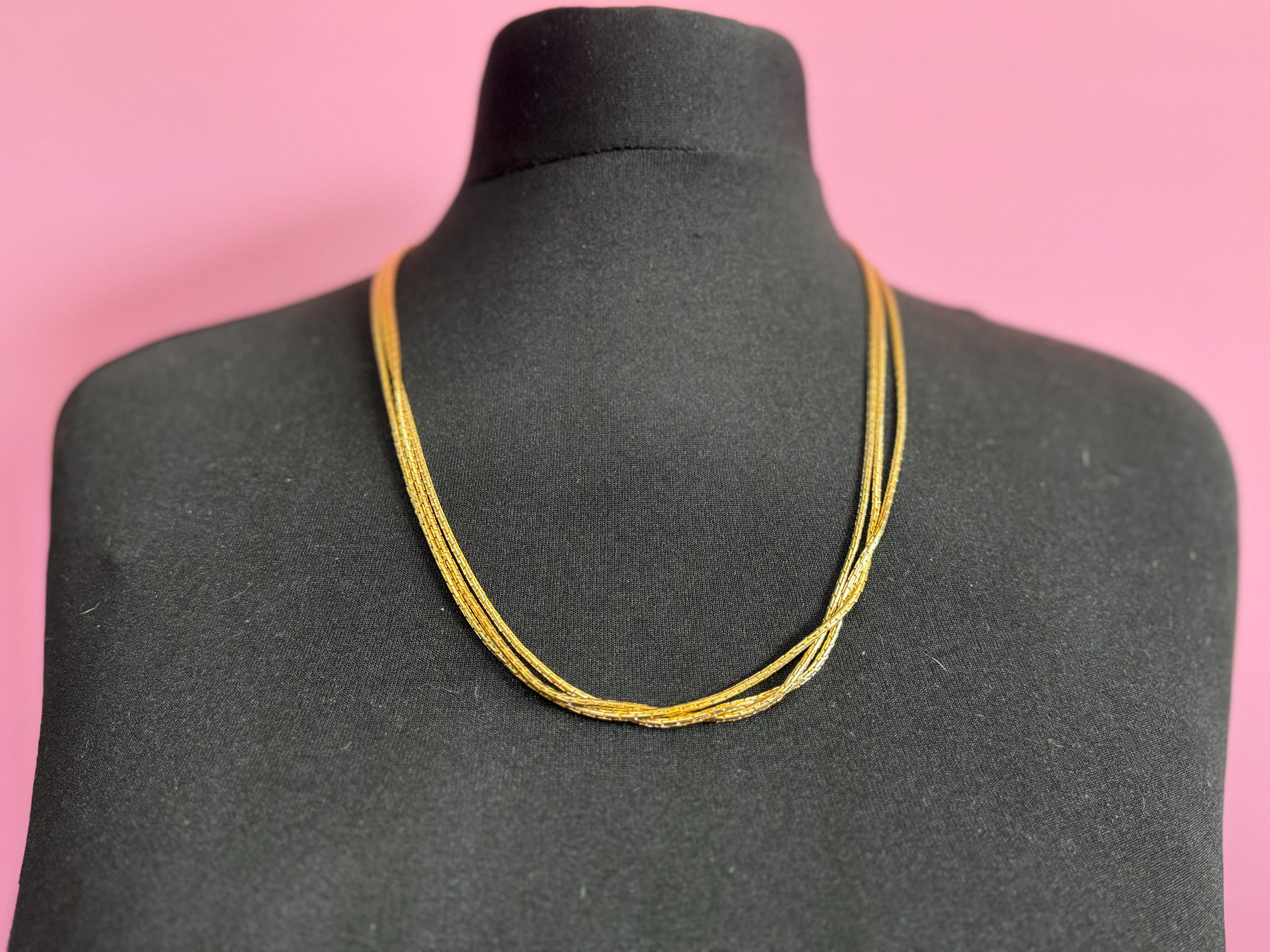 18 inch 59 to 66cm Vintage gold tone flat link multi strand 3 row waterfall long chain necklace