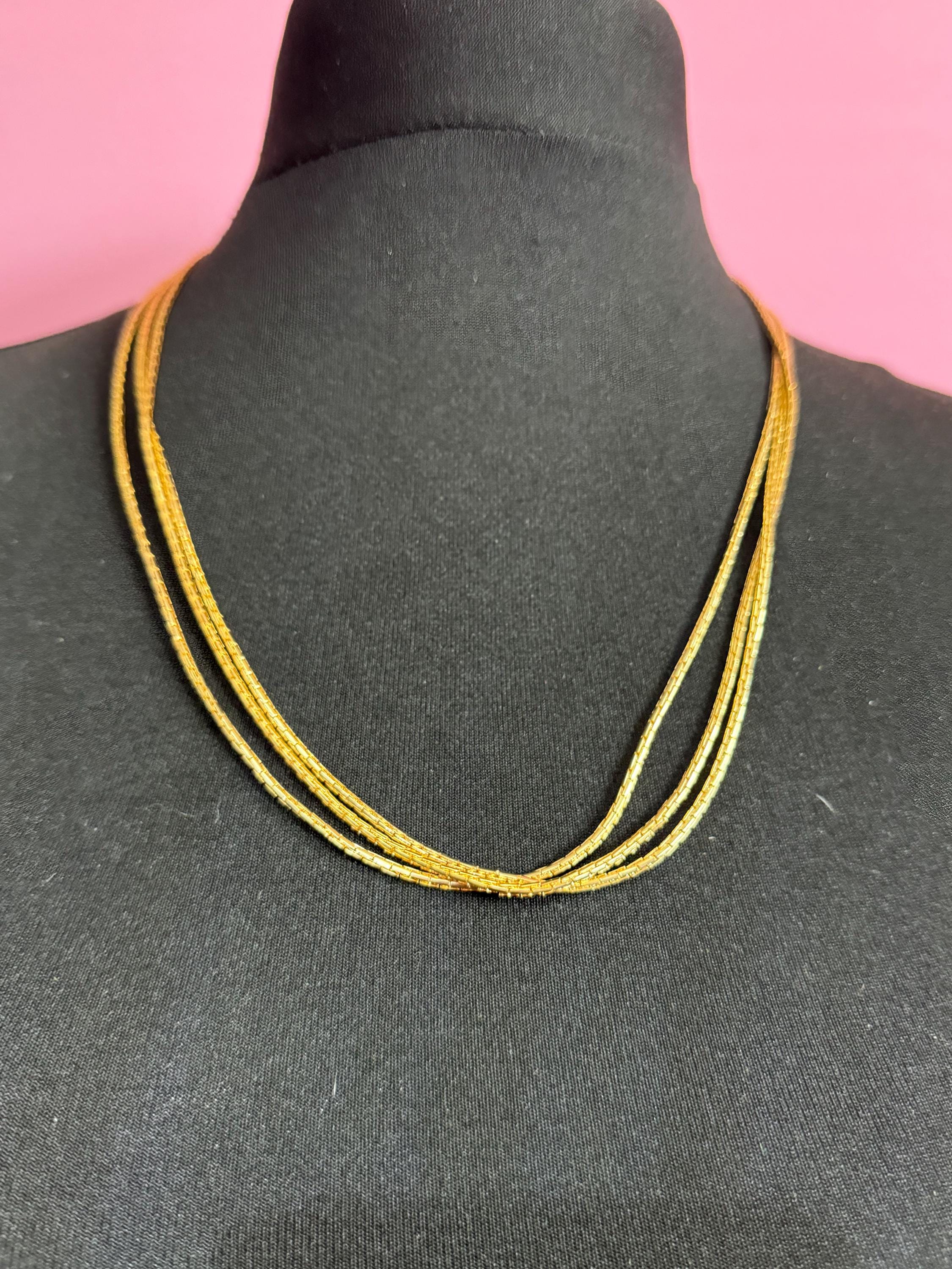 18 inch 59 to 66cm Vintage gold tone flat link multi strand 3 row waterfall long chain necklace