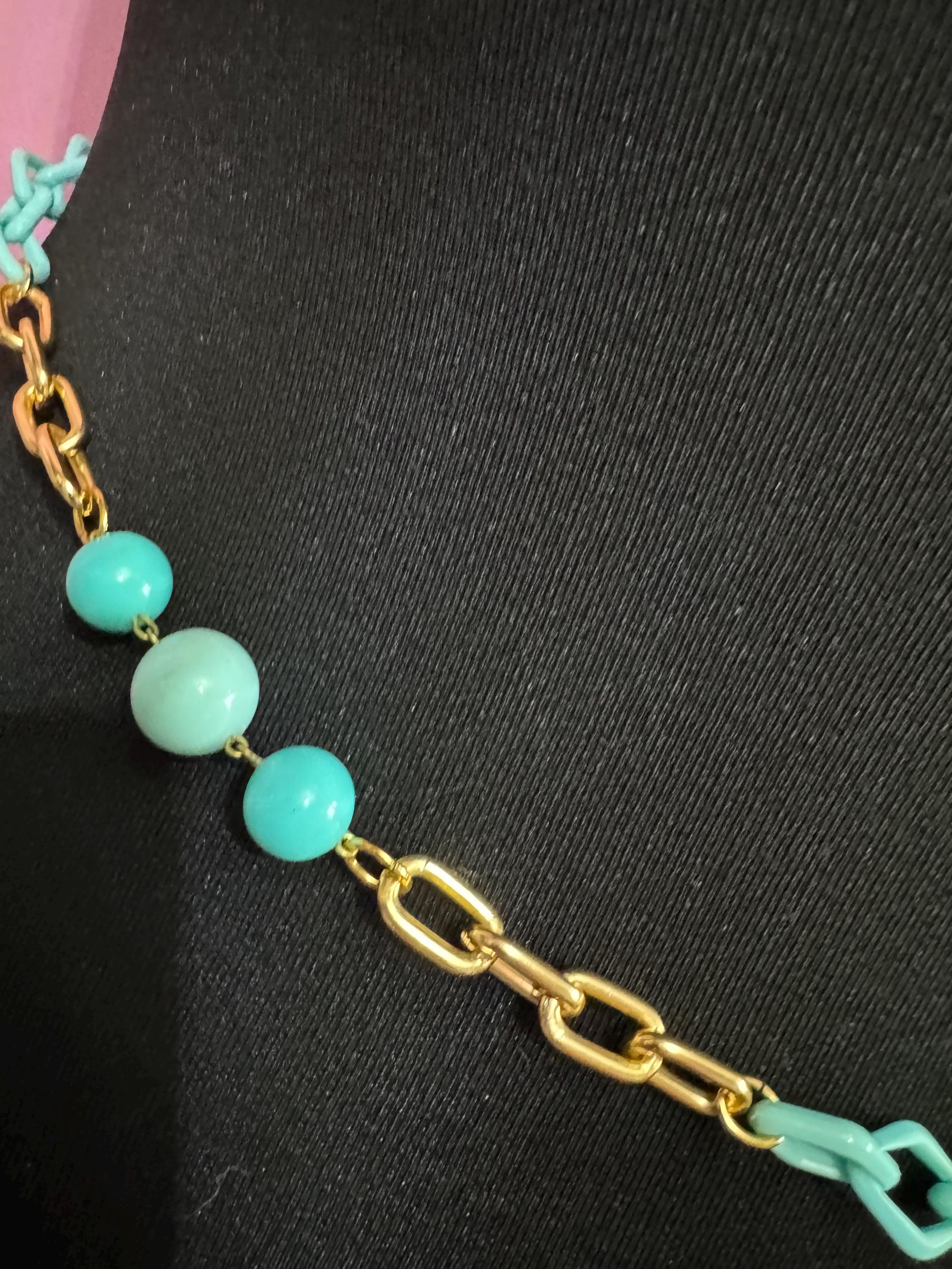 Size to 94cmVintage 1960s 1970s Kitsch turquoise Plastic beaded Adjustable chain Link Ladies Belt mid century